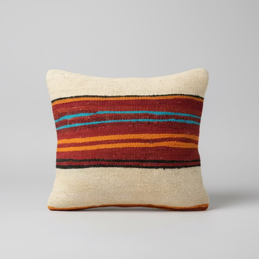 Handmade Boujaad Cushion Cover – Terracotta & Cream Pattern 50×50cm
