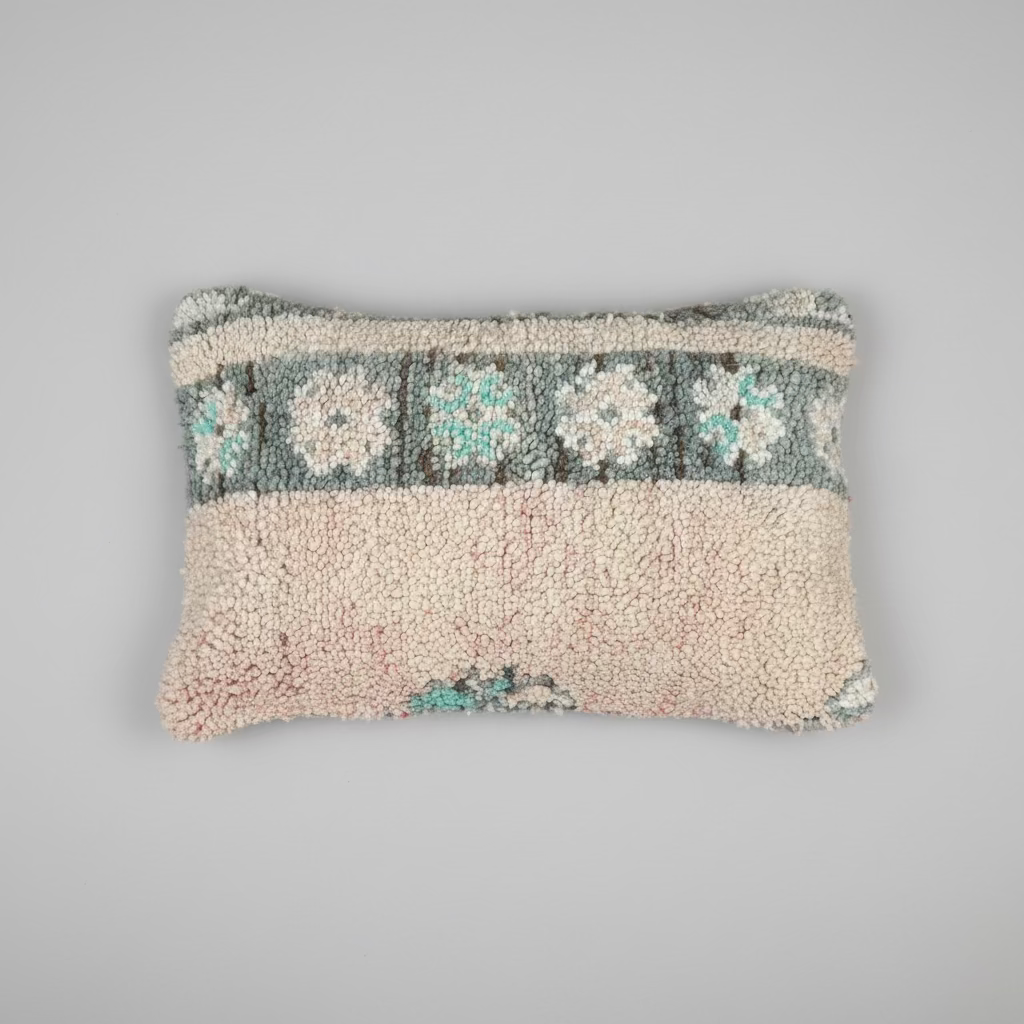 Handmade Boujaad Cushion Cover – Blush & Mint Floral 57×39cm