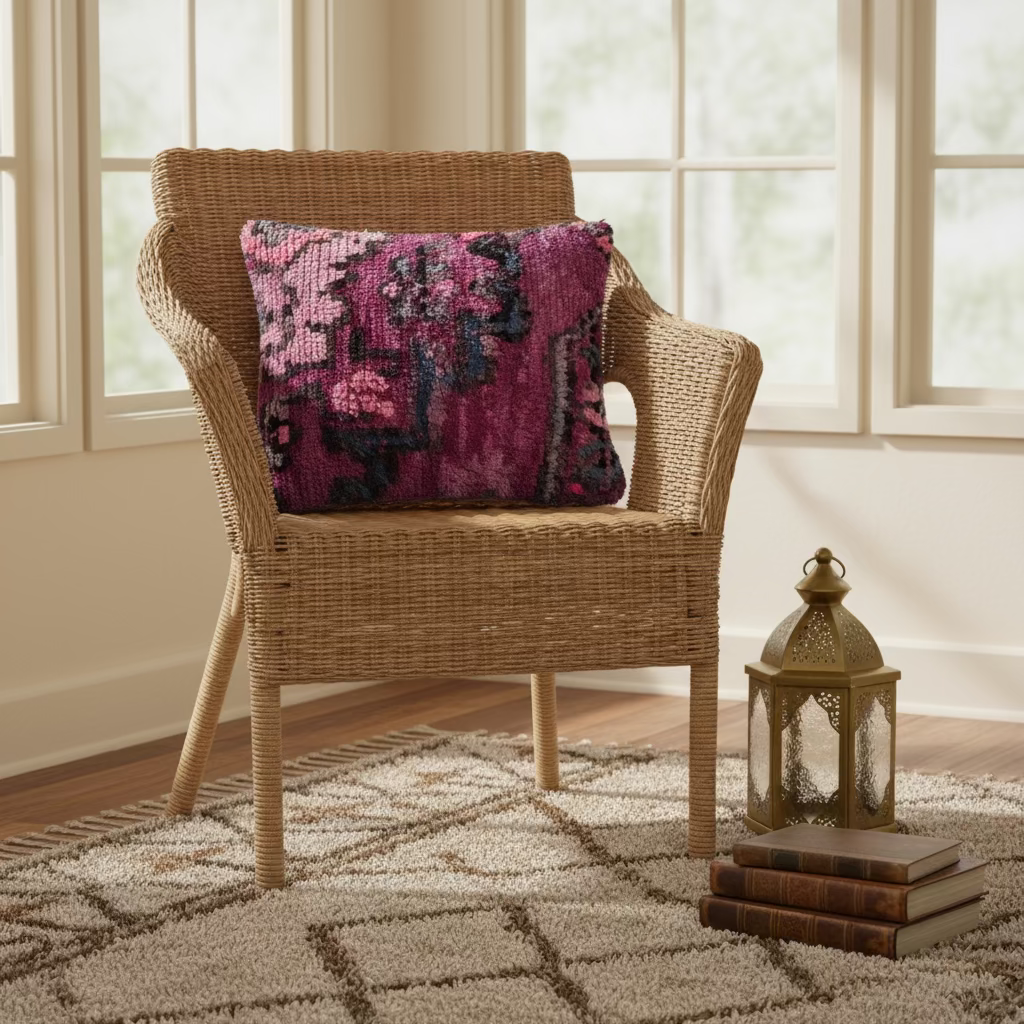 Handwoven Boujaad Cushion Cover – Deep Pink & Plum Pattern 57×39cm