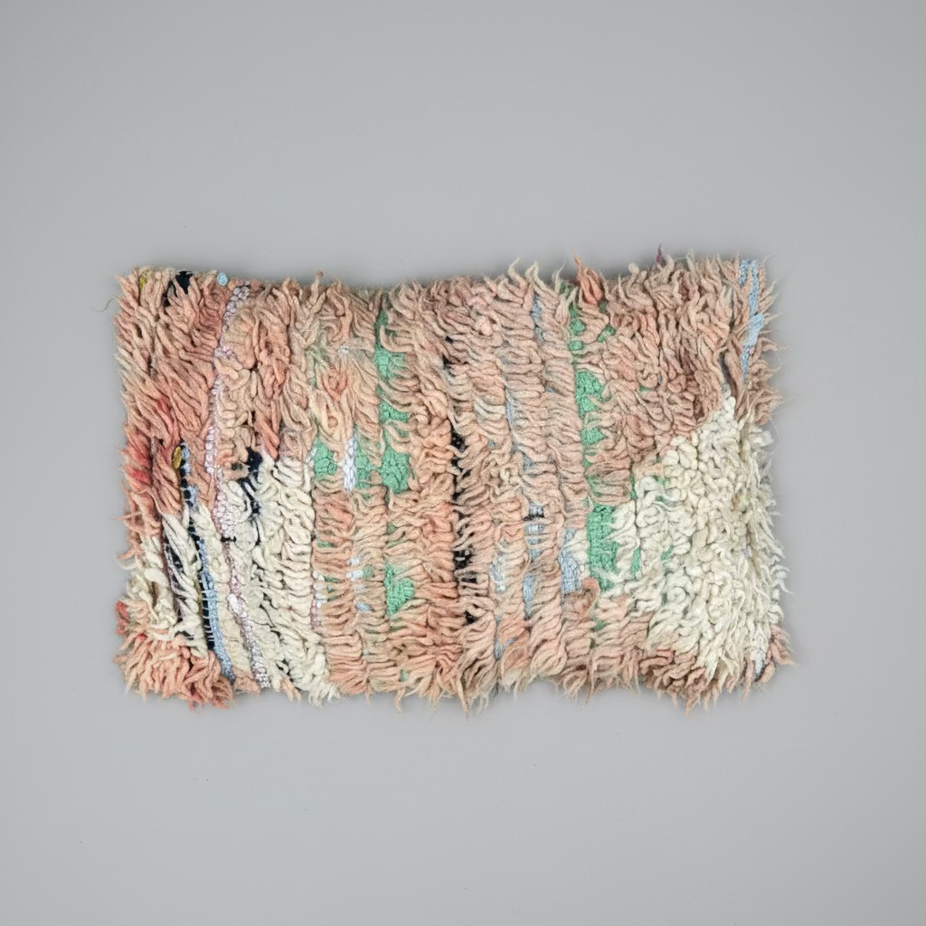 Handmade Boujaad Cushion Cover – Peach & Mint Textured 57×39cm