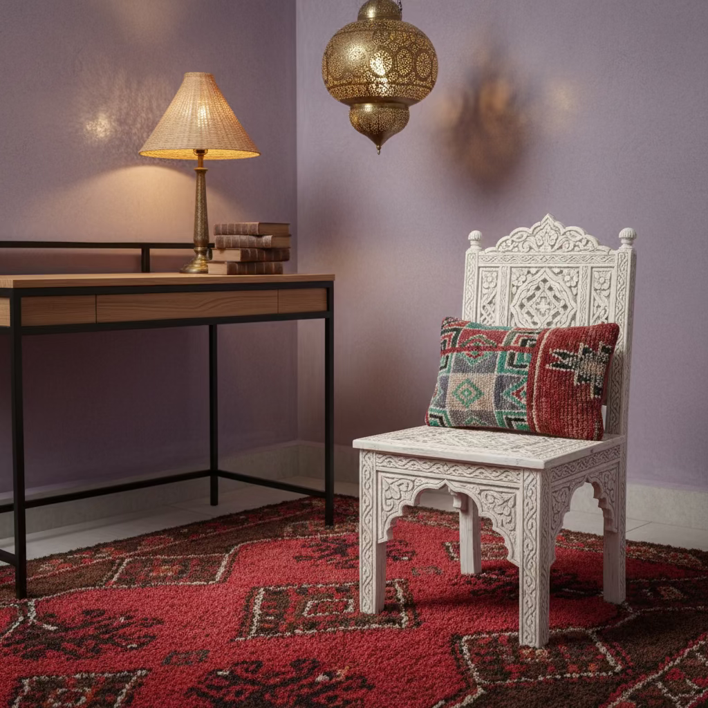 Handmade Boujaad Cushion Cover – Red, Teal & Cream Geometric 57×39cm