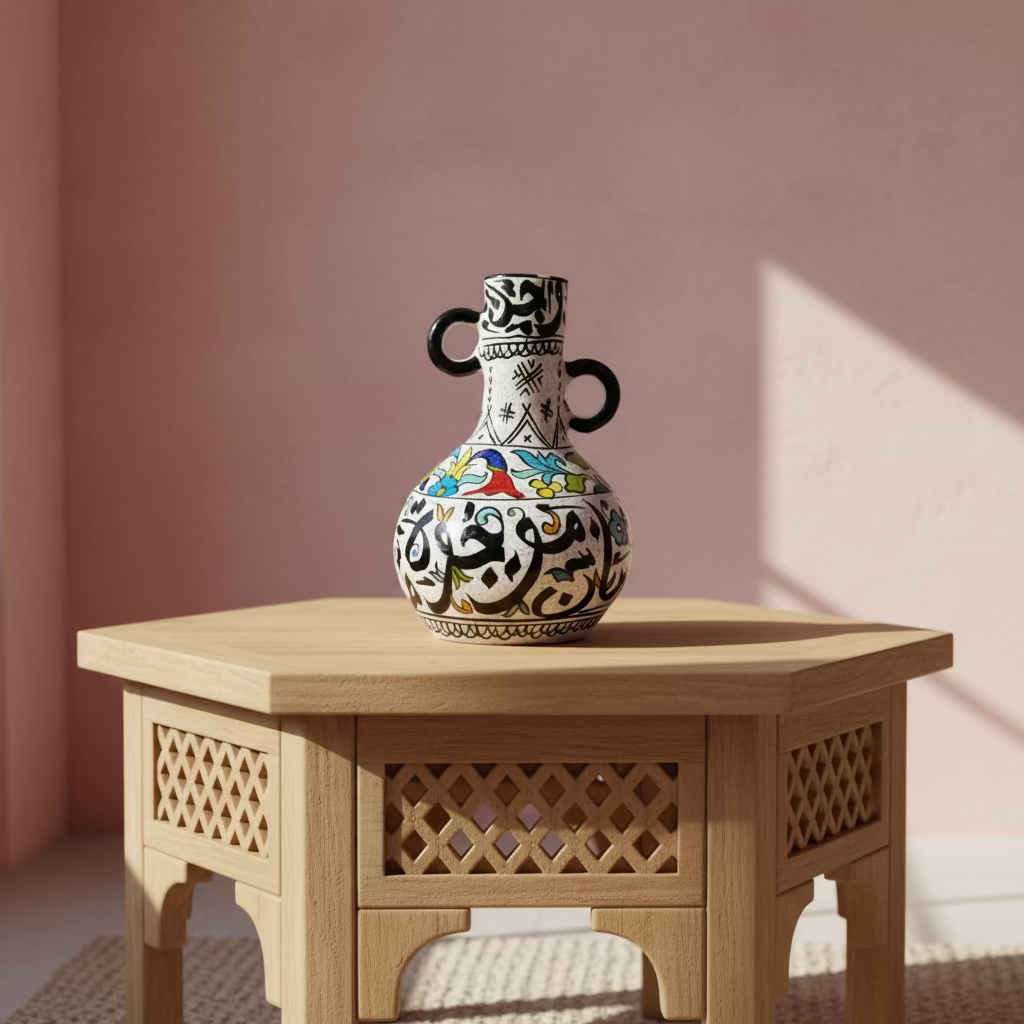 Hand-Painted Moroccan Ceramic Vase – Calligraphy & Floral Design (26cm)