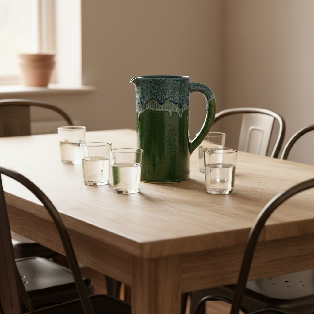 Hand-Painted Ceramic Pitcher – Green & Blue Glaze (20cm)