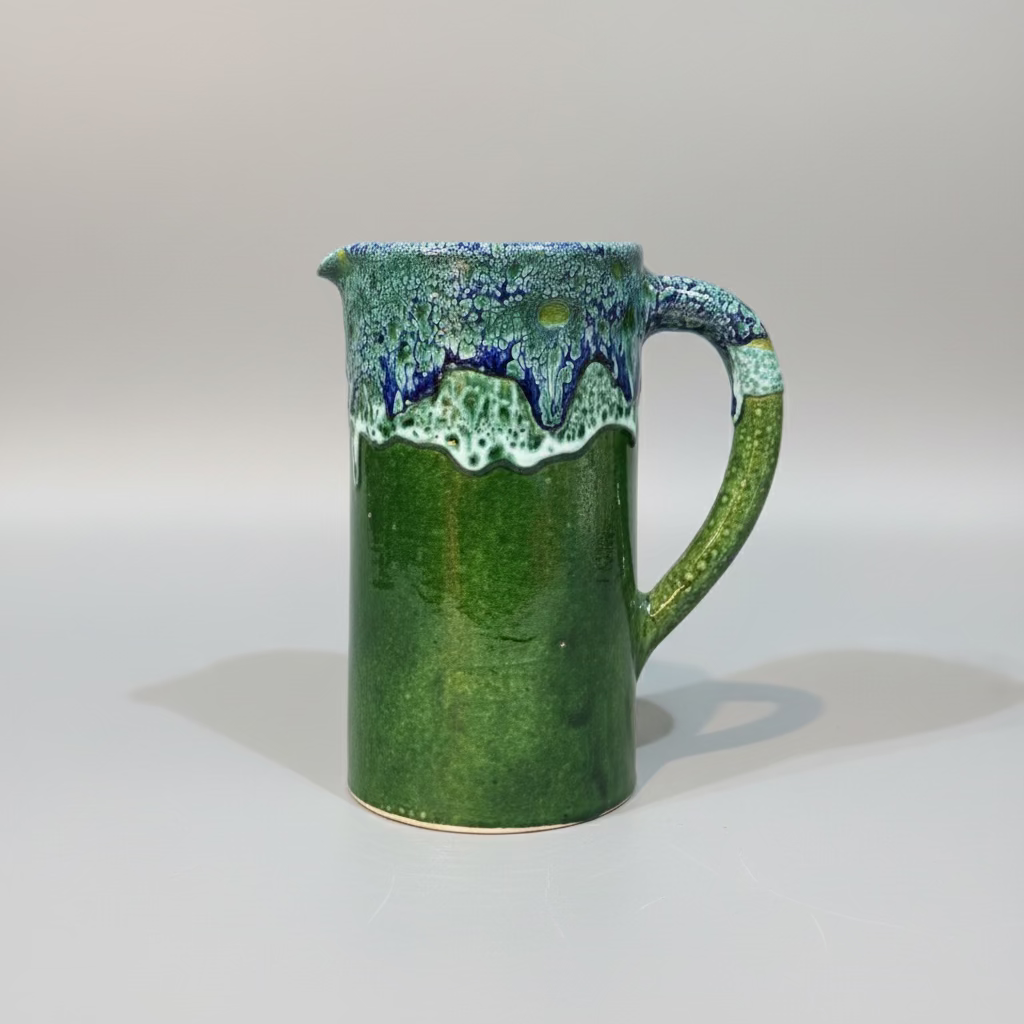 Hand-Painted Ceramic Pitcher – Green & Blue Glaze (20cm)