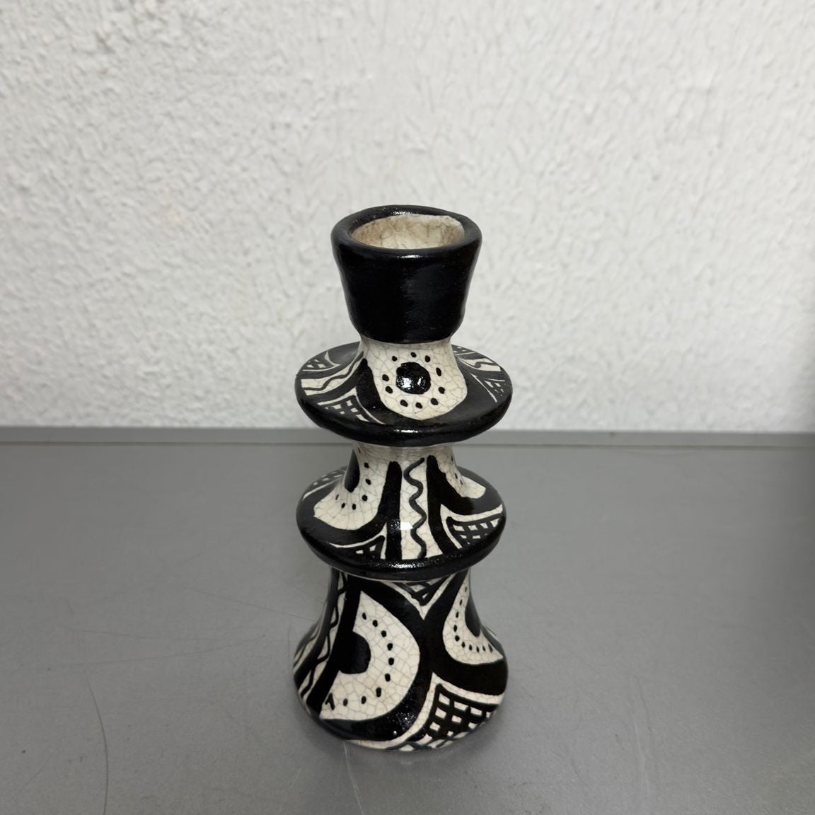 Handpainted Moroccan Ceramic Candle Holder – Black & White (16cm)