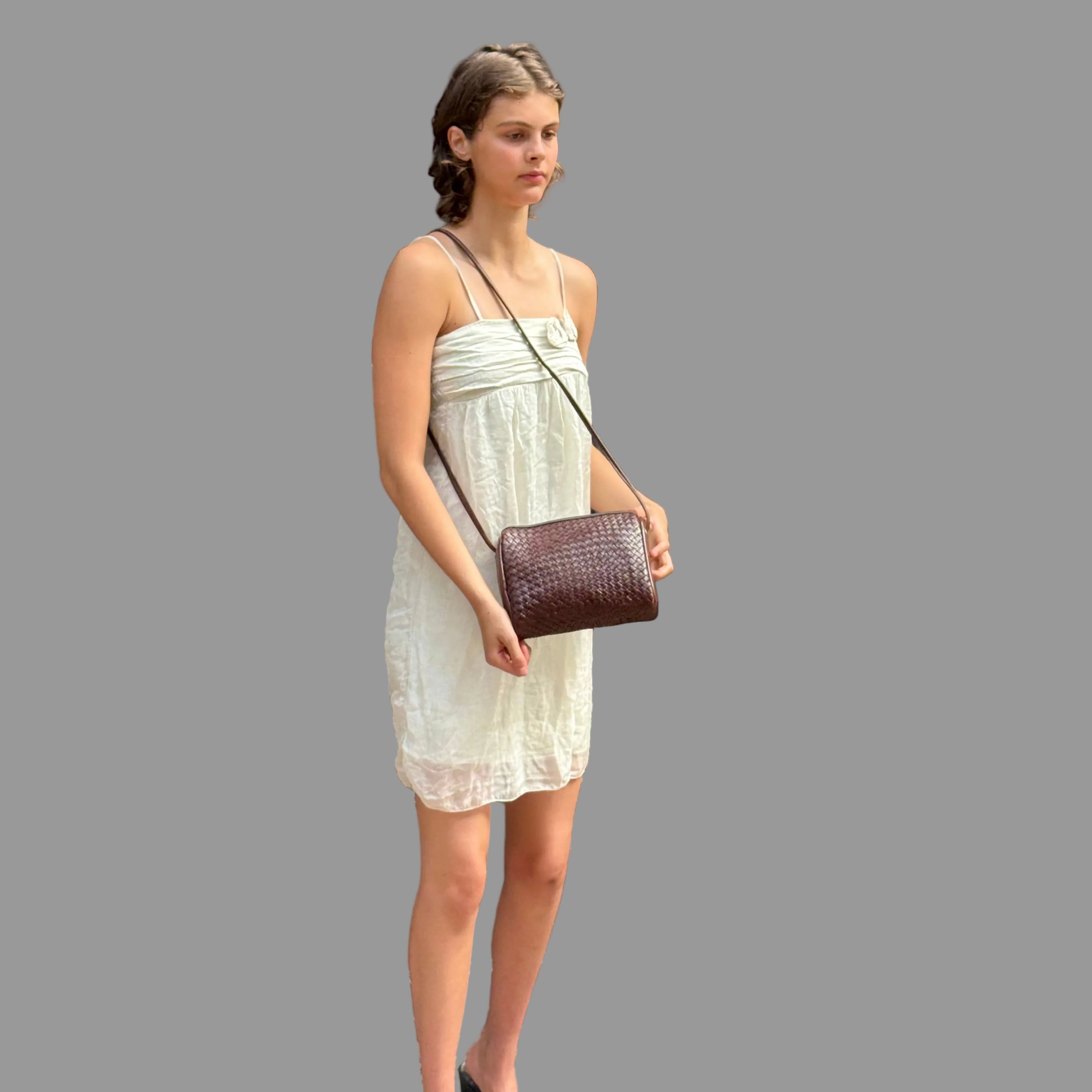 Simone Leather Woven Crossbody Handbag – dark brown– Handmade Full Grain Leather
