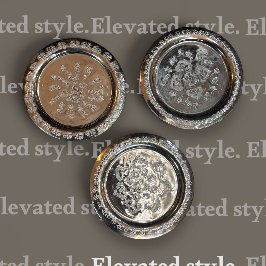 Hand-Embossed Moroccan Aluminium Candle Plate & Coaster – 10 cm
