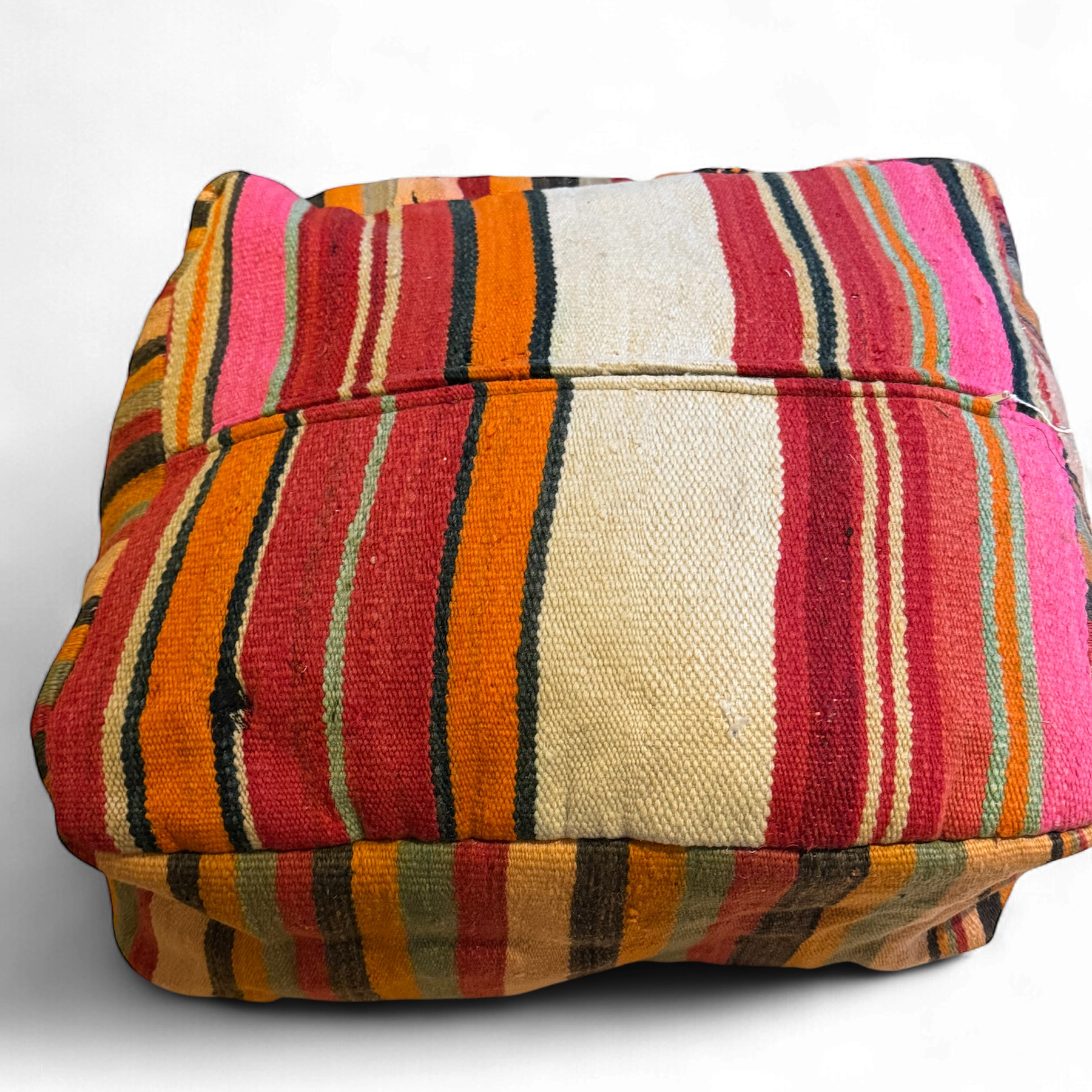 Handwoven Hanbal Pouffe – Warm Striped Moroccan Floor Cushion (50x50x20cm)