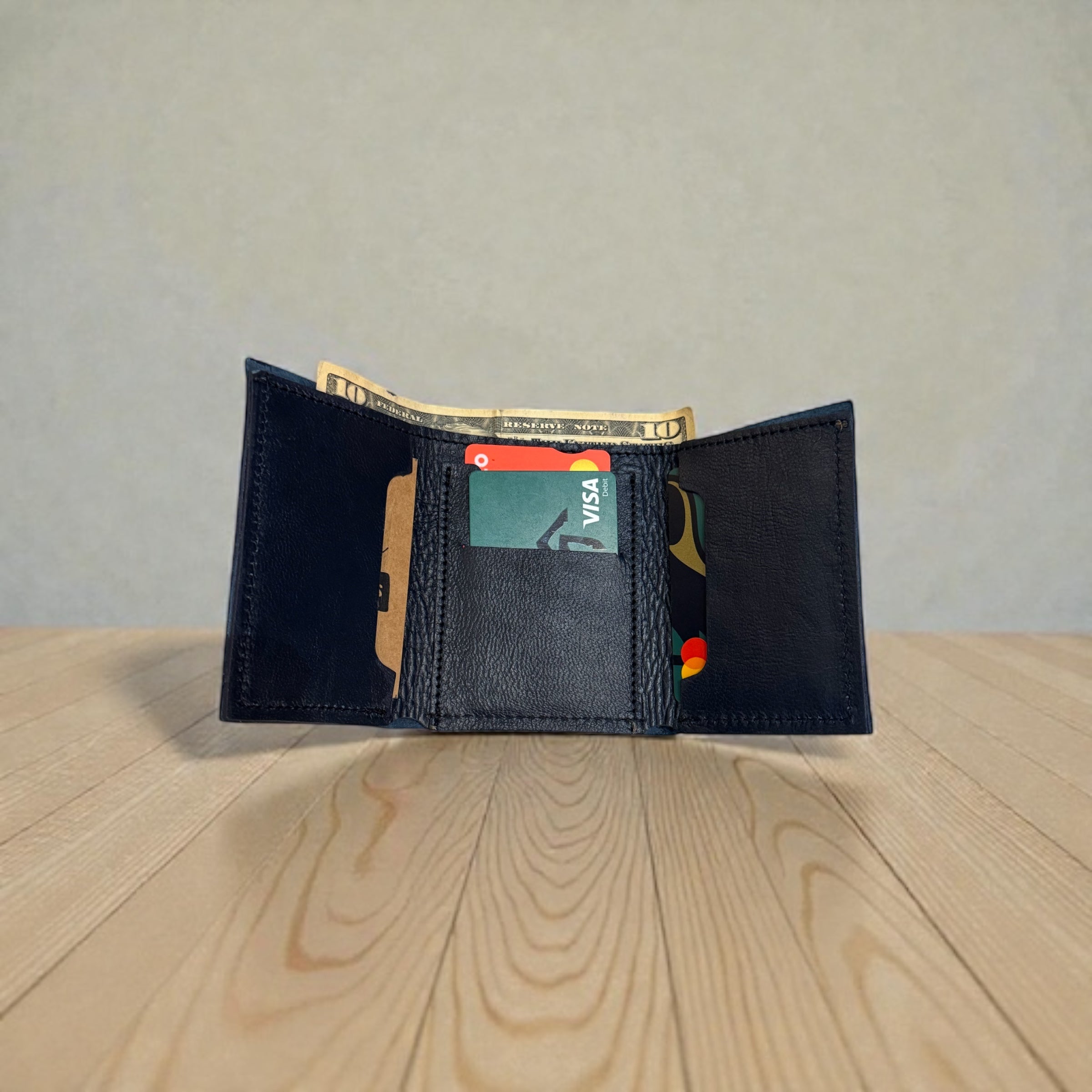 Handmade Triple-Fold Leather Wallet (11cm x 8cm)