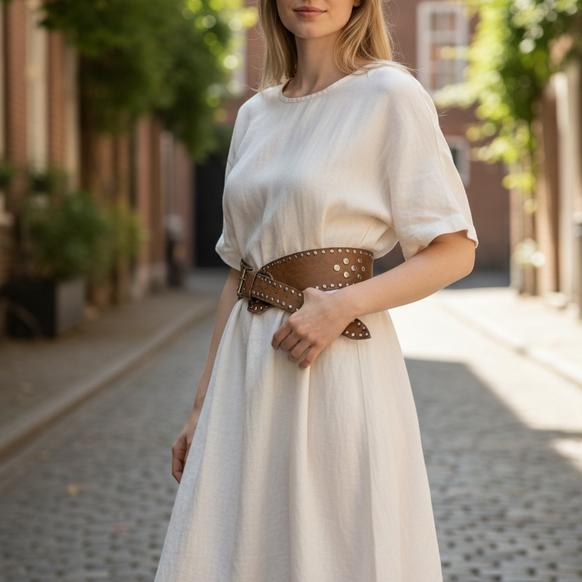 Handcrafted Studded Leather Belt – Wide Tan Artisan Statement Belt