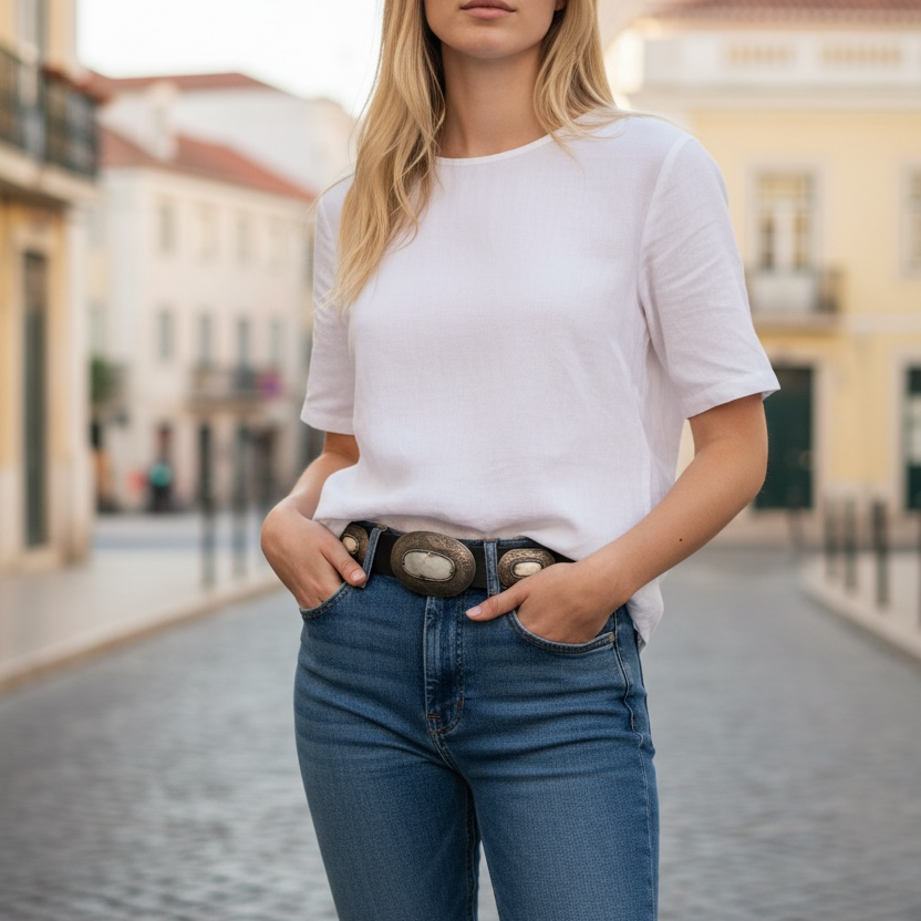 Heritage Western Leather Belt – Brass & Horn Buckle