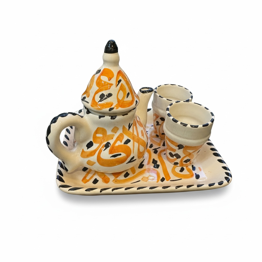 Hand-Painted Moroccan Ceramic Tea Set – Tray, Teapot & 2 Cups
