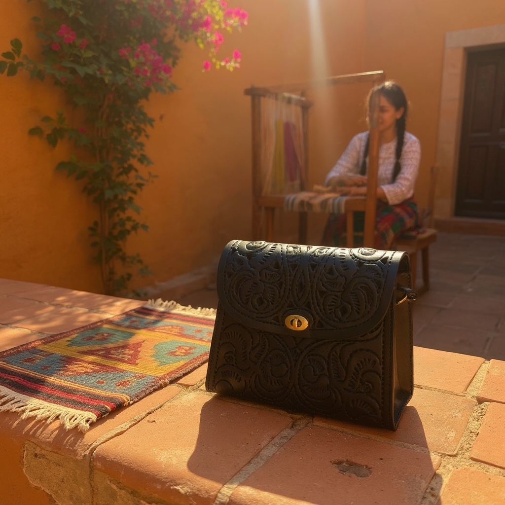 Jasmine Hand-Embossed Black Leather Crossbody Bag – Artisan Satchel