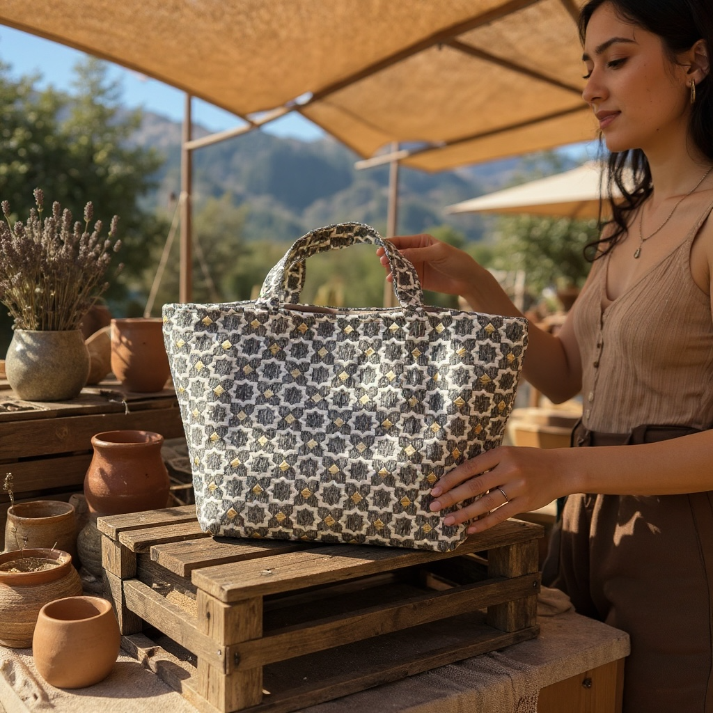 Moroccan Star Pattern Tote Bag – Expandable Fabric Shopper