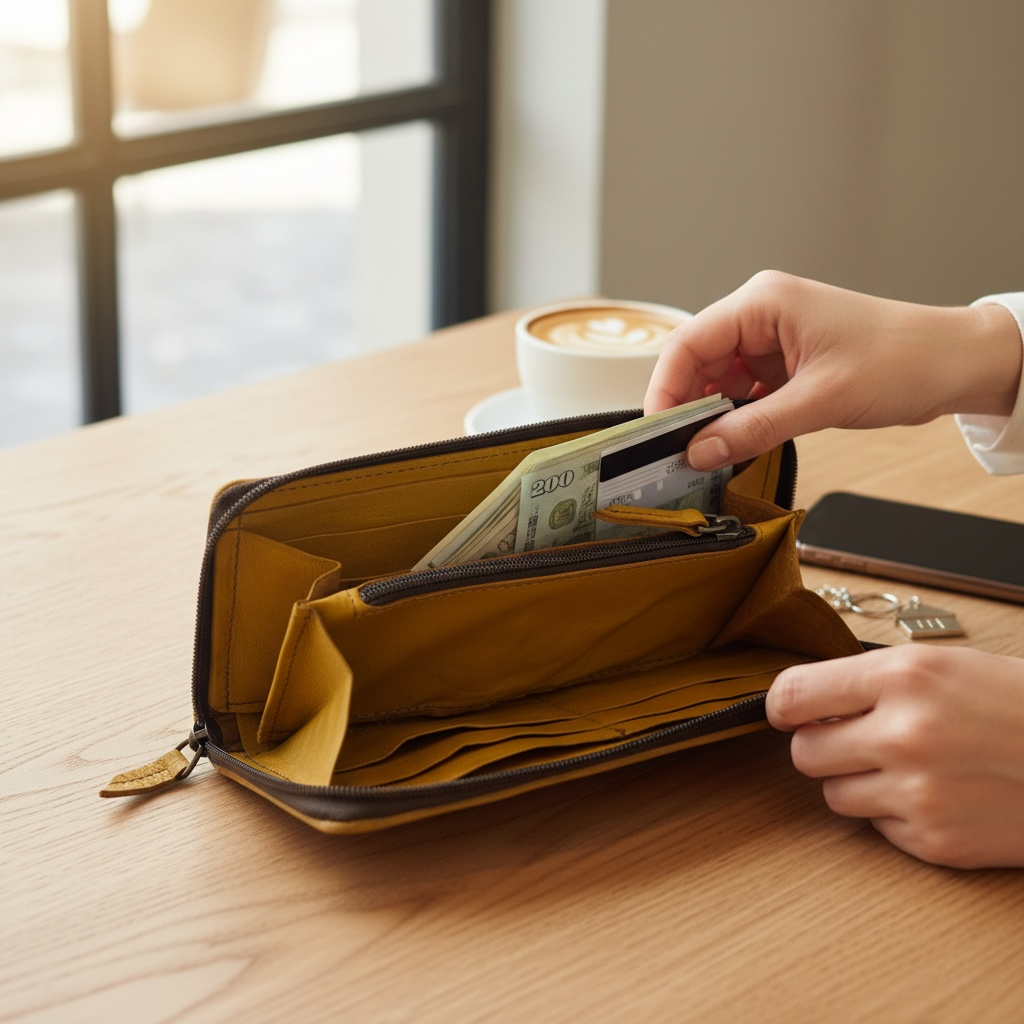 Full-Grain Leather Zip-Around Clutch Wallet