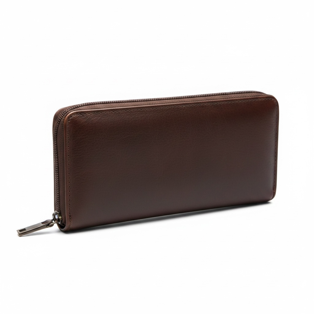 Full-Grain Leather Zip-Around Clutch Wallet
