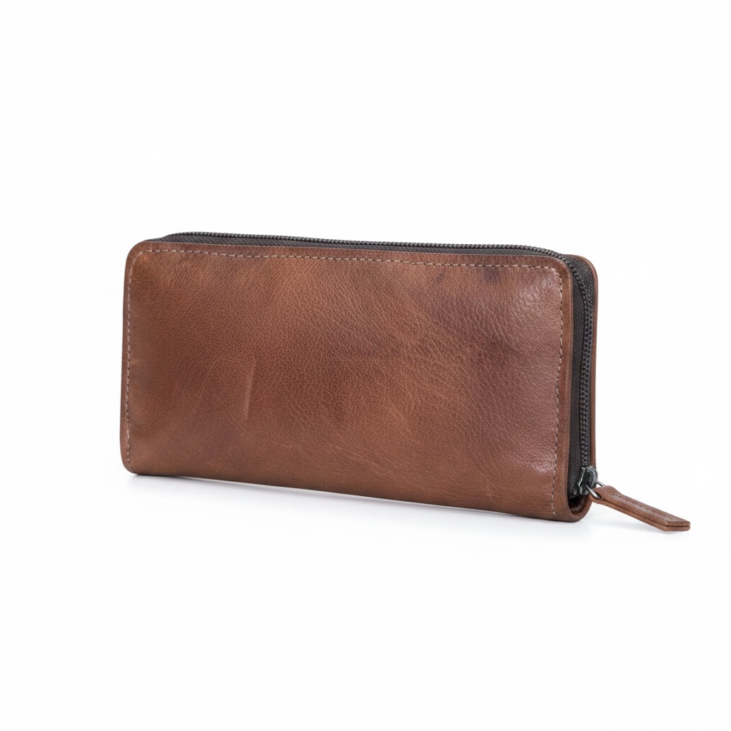 Full-Grain Leather Zip-Around Clutch Wallet