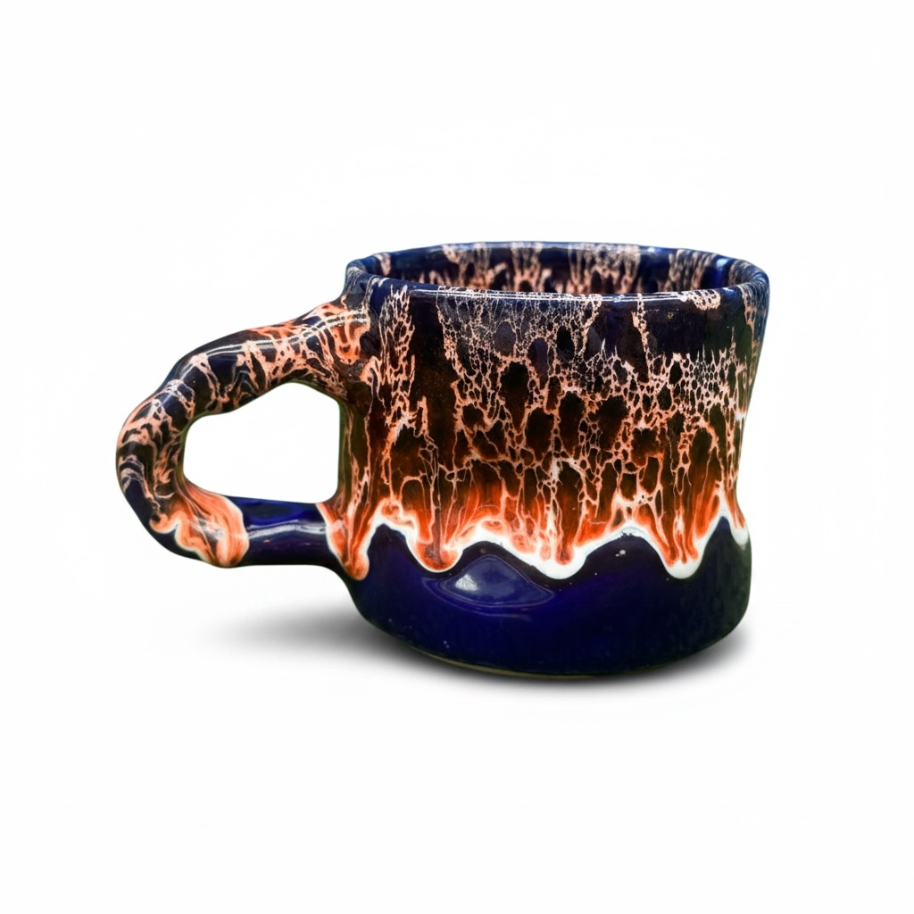 Handmade Moroccan Mug with Drip Glaze & Dimples