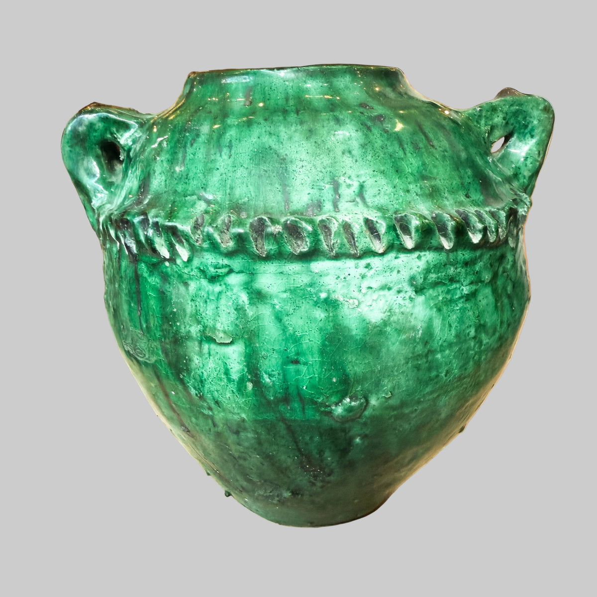 Tamegroute Green Pottery jar with handles