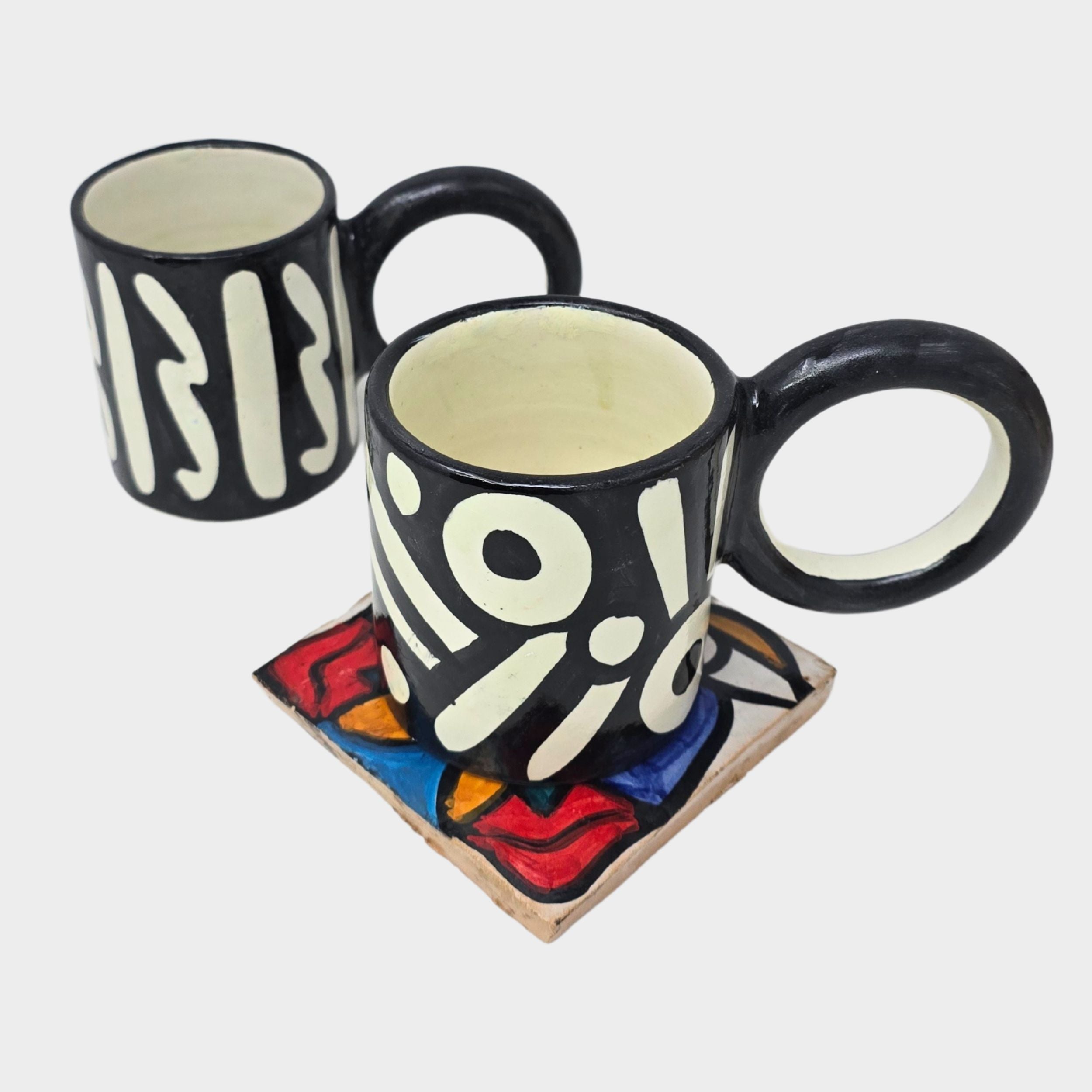 Black Hand-painted Round Handle Terracotta Mug