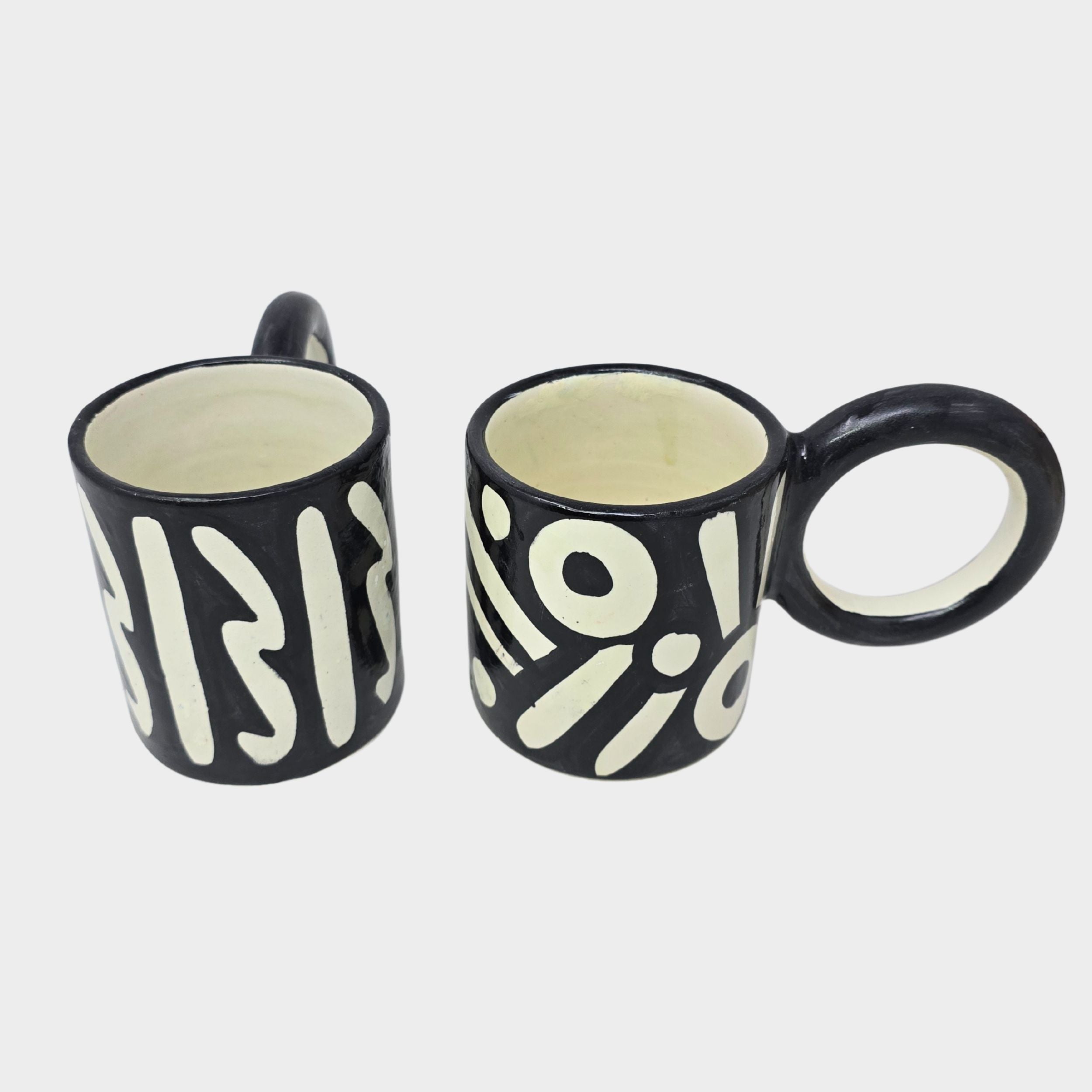 Black Hand-painted Round Handle Terracotta Mug