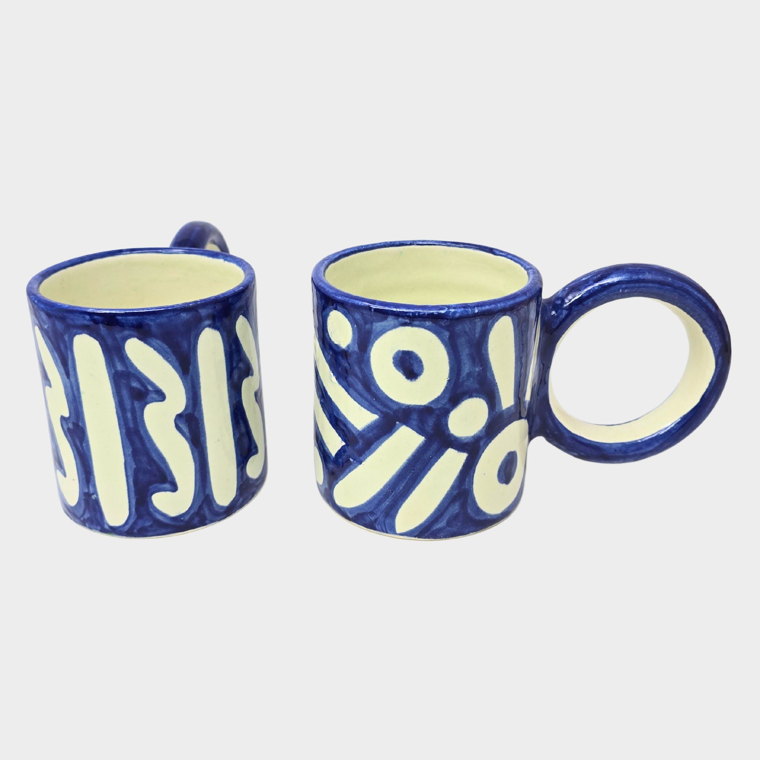 Blue Hand-painted Round Handle Terracotta Mug