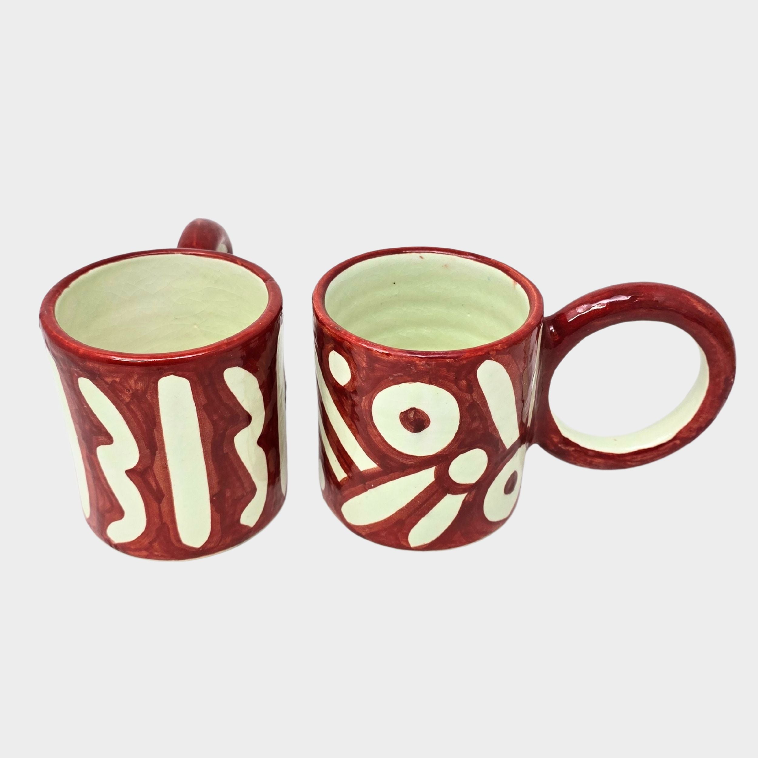 Red Hand-painted Round Handle Terracotta Mug