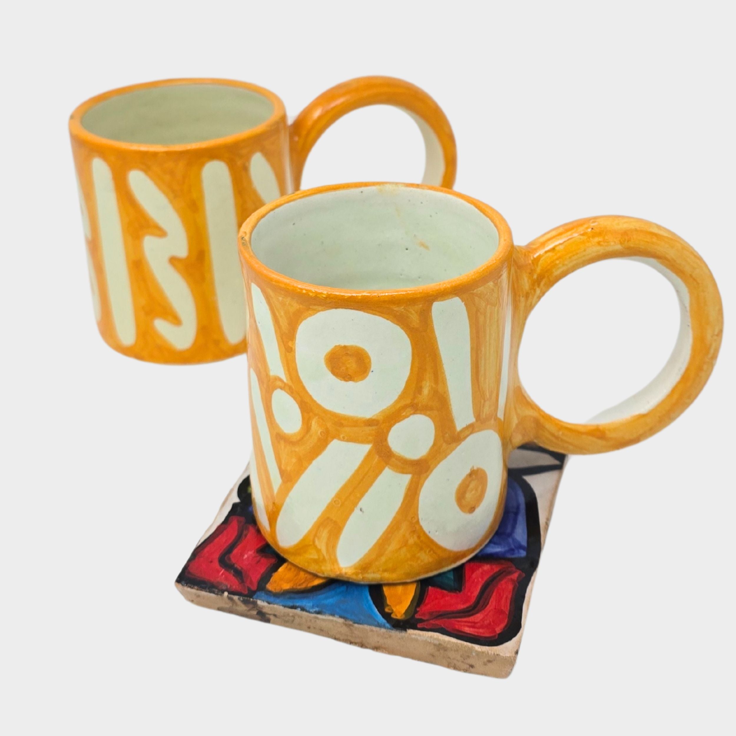 Orange Hand-painted Round Handle Terracotta Mug