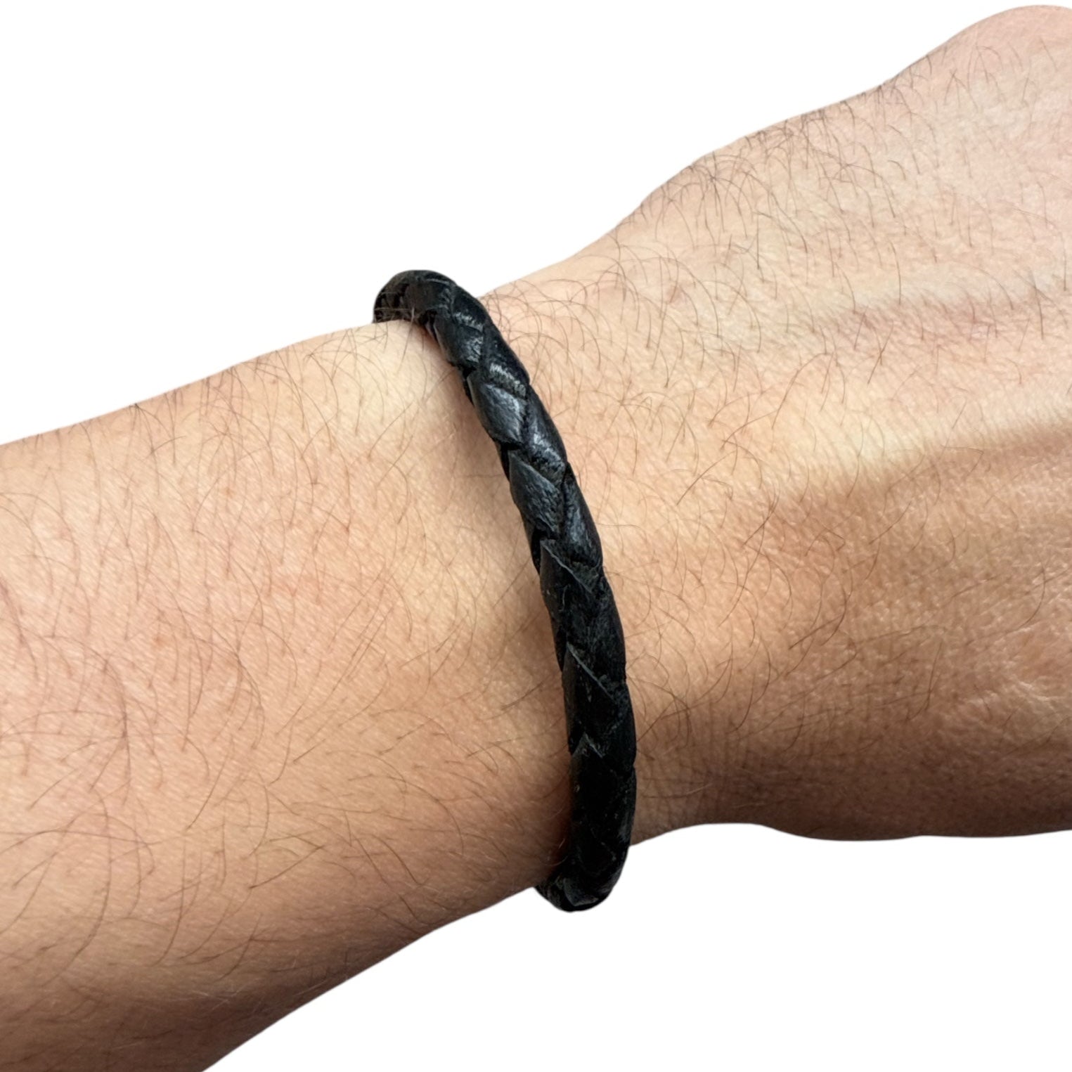 Adjustable twisted artisan leather bracelet jewelry for men and women worn on wrist Black