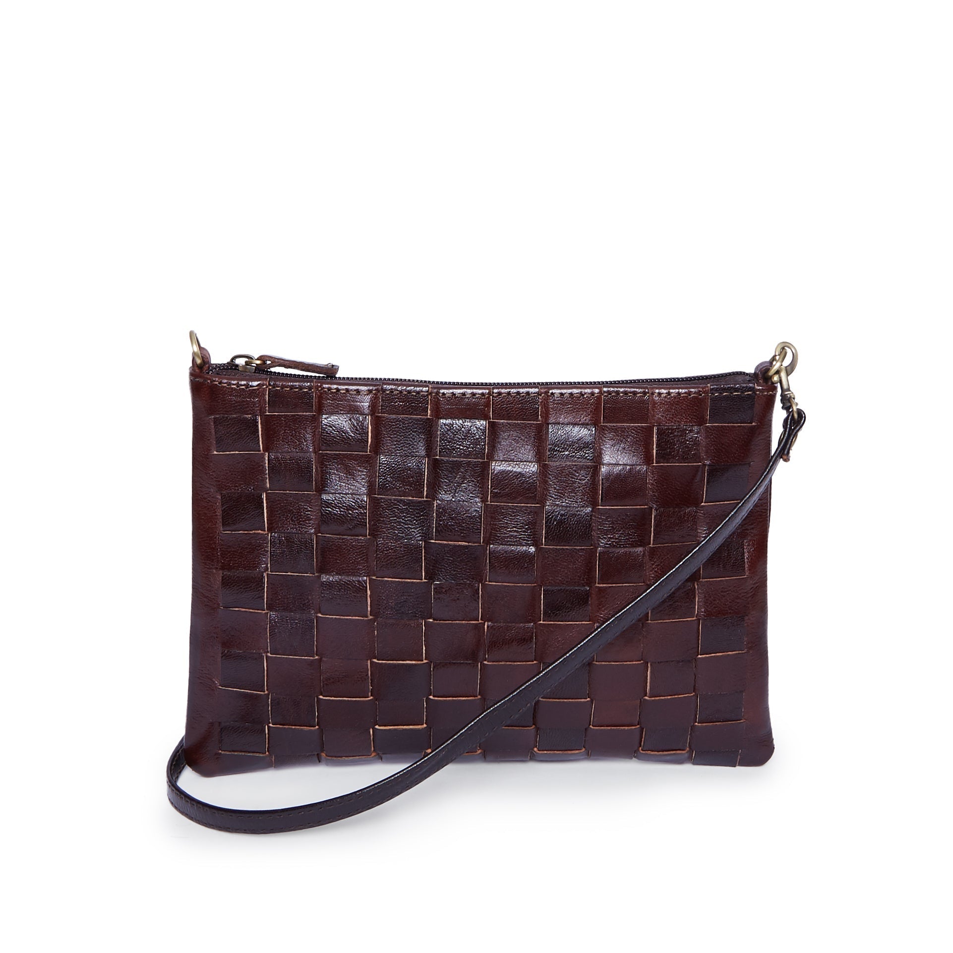 Alex Dark brown Handwoven Leather Clutch/ crossbody handbag