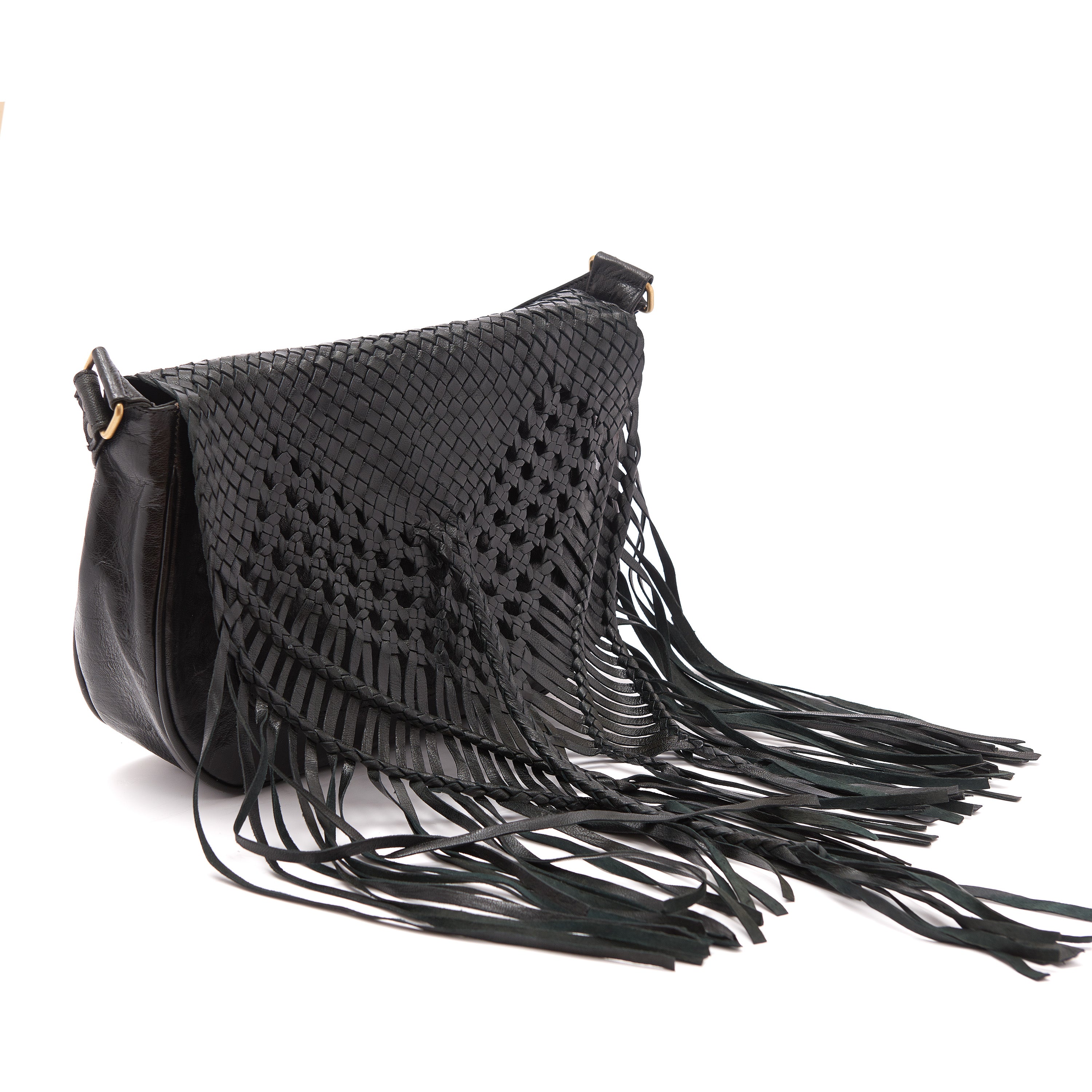 Handwoven Moroccan Leather Fringe Messenger Bag – Bohemian Crossbody & Shoulder Bag