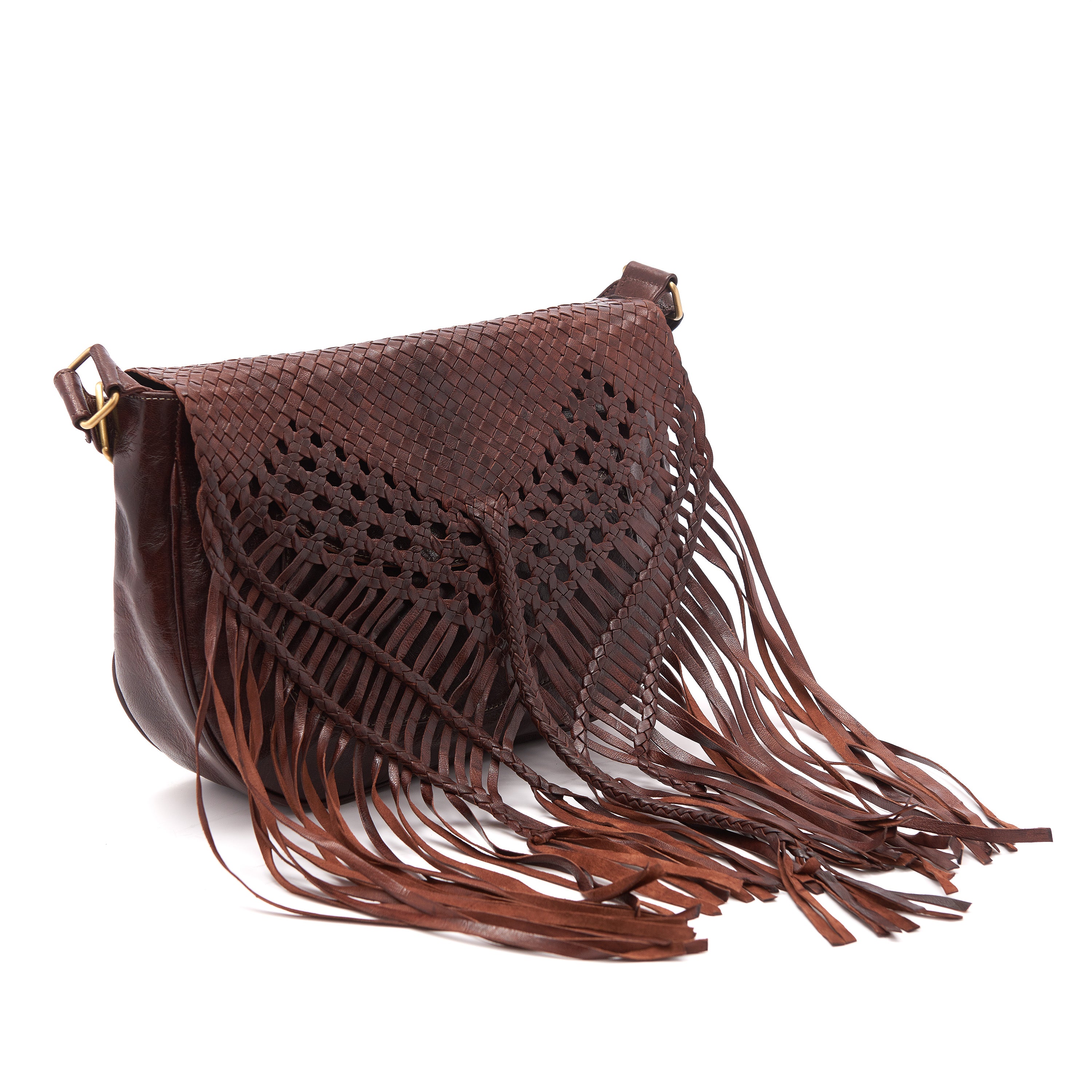 Handwoven Moroccan Leather Fringe Messenger Bag – Bohemian Crossbody & Shoulder Bag
