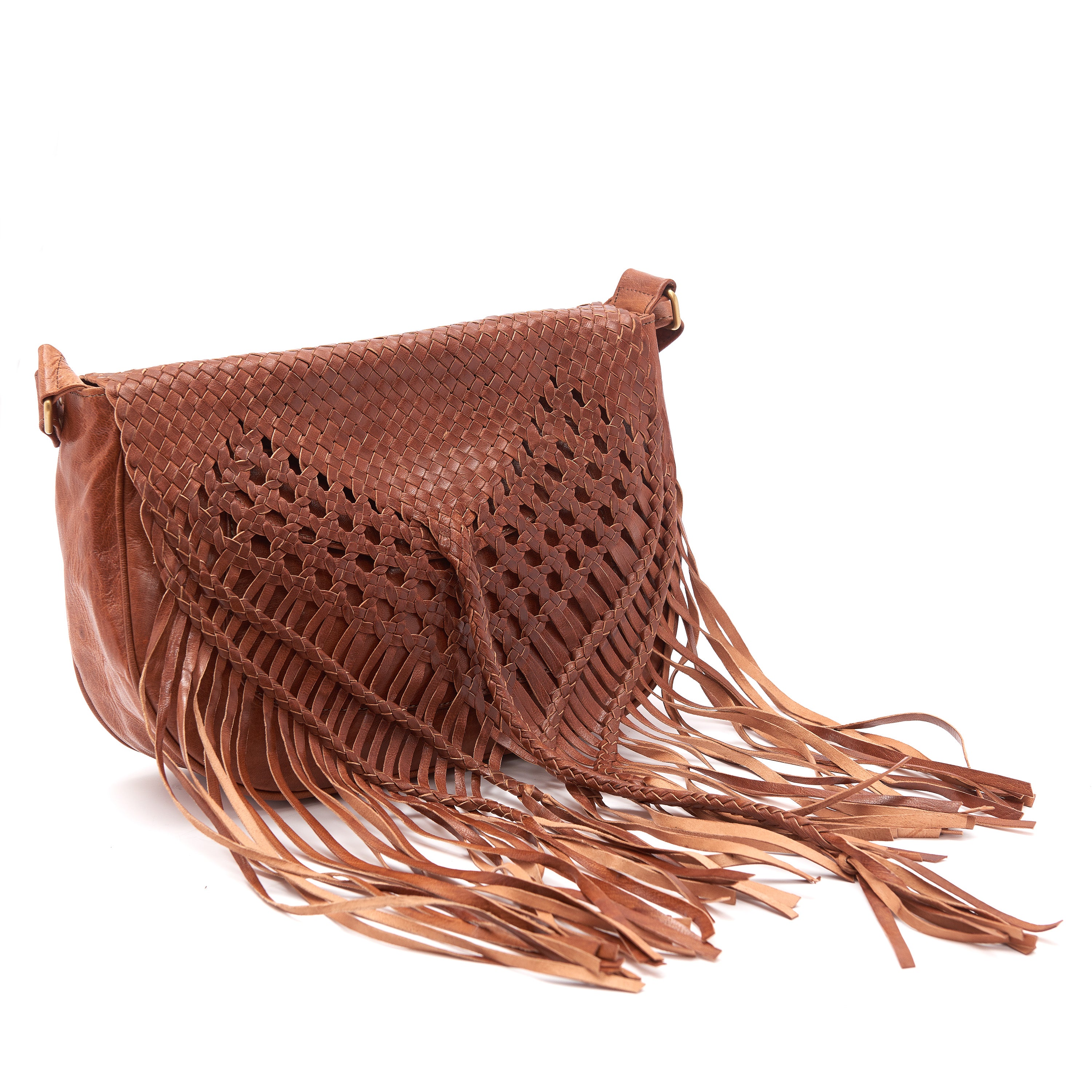 Handwoven Moroccan Leather Fringe Messenger Bag – Bohemian Crossbody & Shoulder Bag