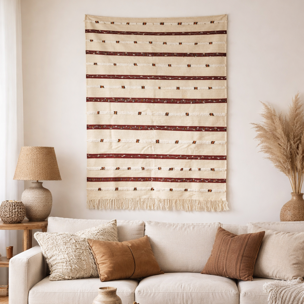 Vintage Moroccan Handira Wedding Blanket | Berber Wool Throw