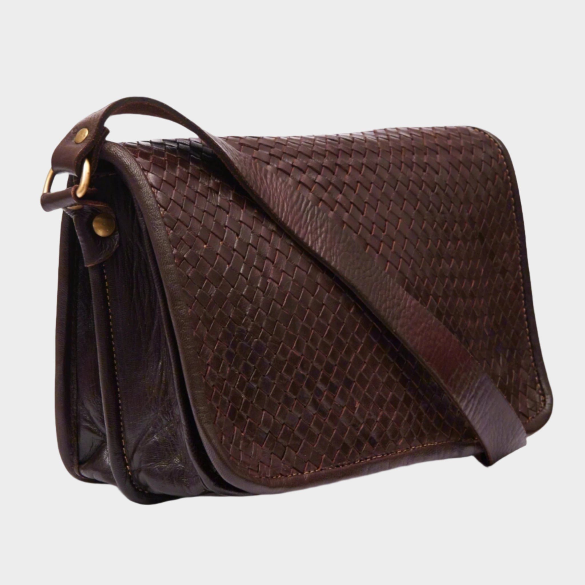 Charlotte Dark Brown Woven Leather Shoulder Bag - Artisan Stories