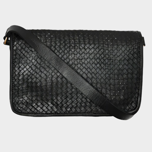 Charlotte Woven Leather Shoulder Bag black - Artisan Stories