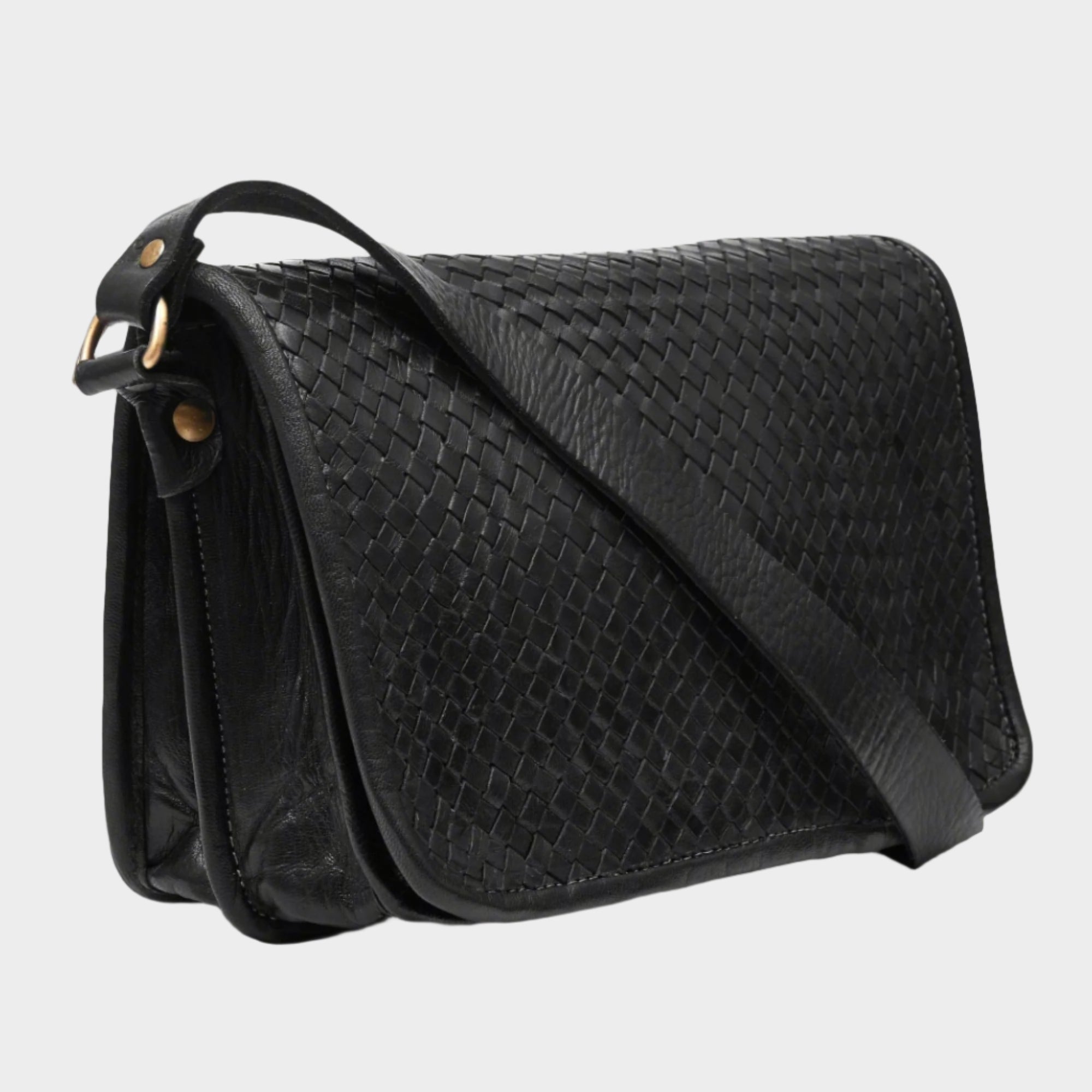 Charlotte Woven Leather Shoulder Bag black - Artisan Stories