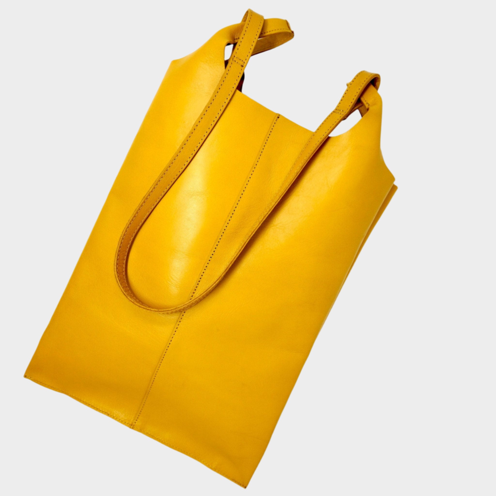 Classic Leather Tote carrier Bag - yellow - Artisan Stories