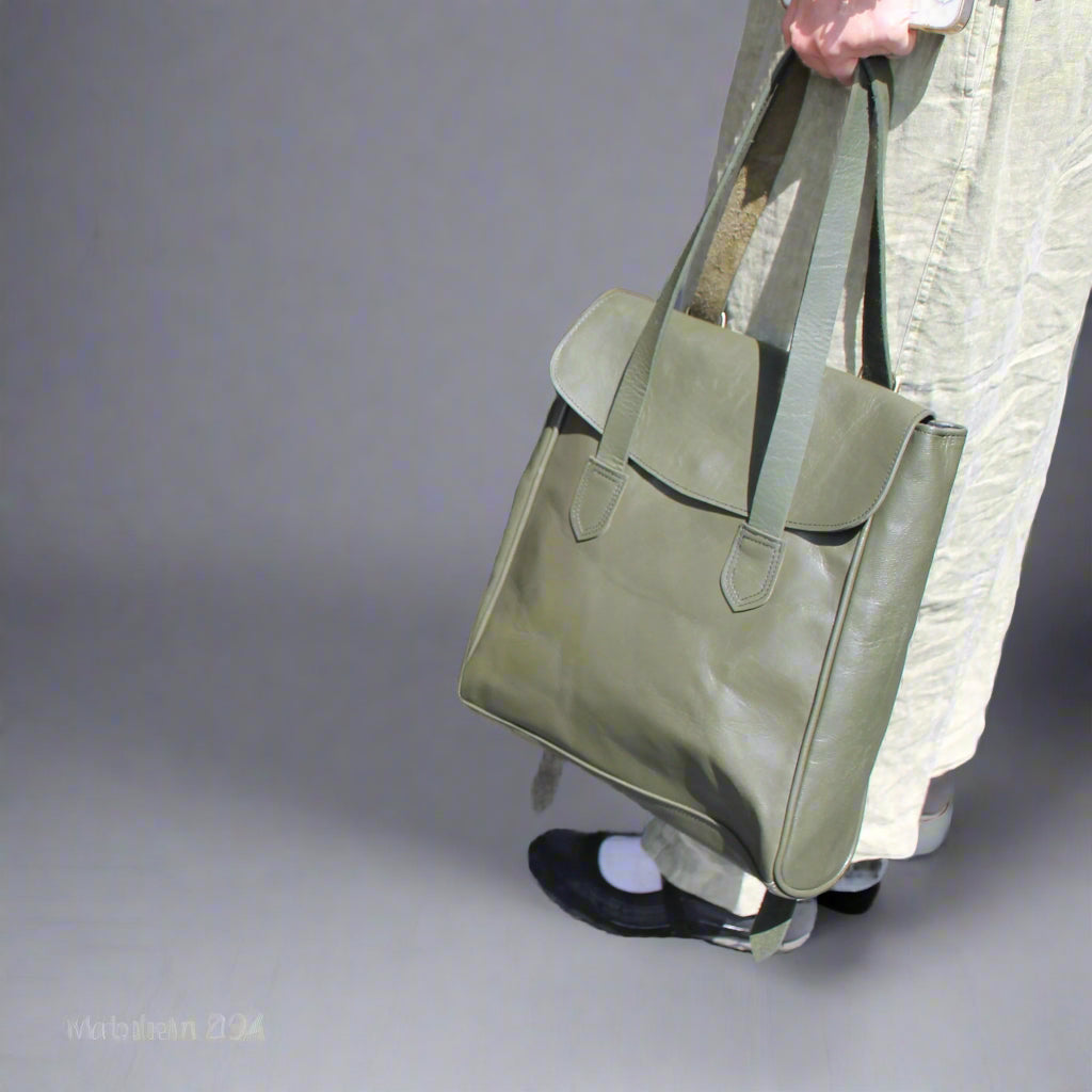 Cleo – olive green Convertible Leather Backpack | 2-in-1 Handcrafted Bag