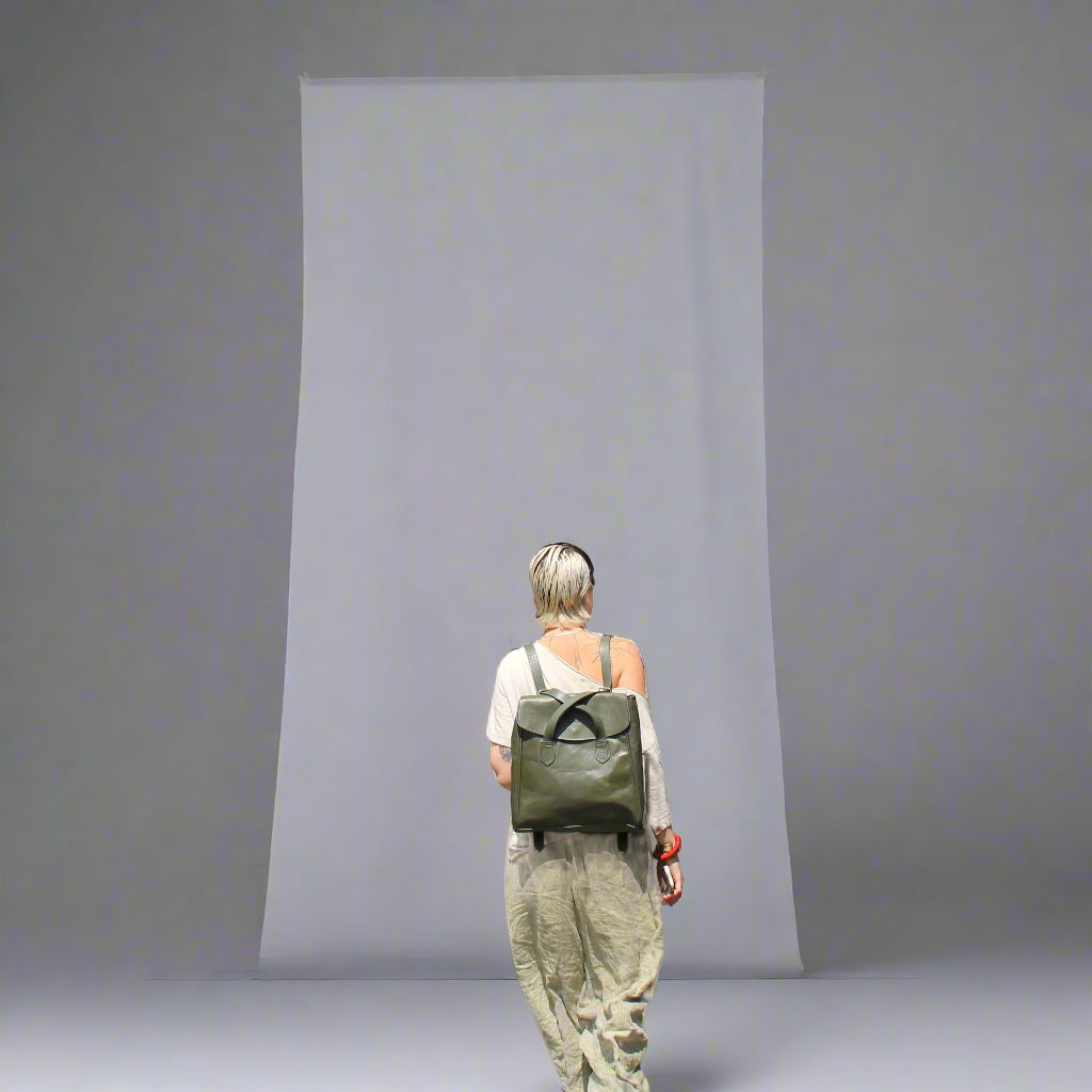 Cleo – olive green Convertible Leather Backpack | 2-in-1 Handcrafted Bag