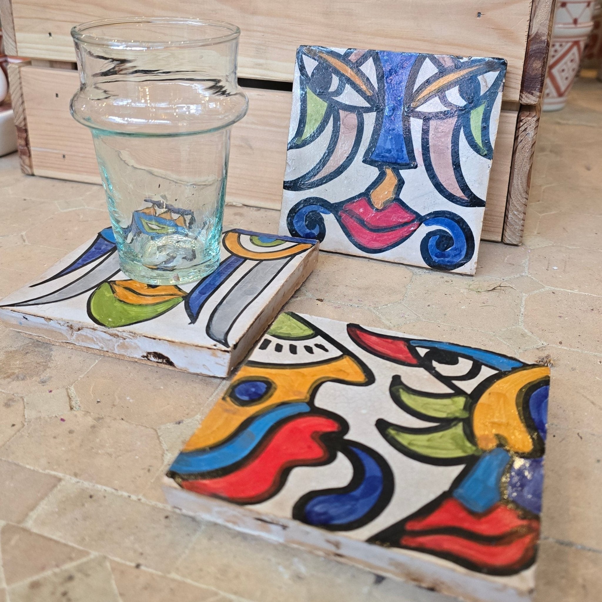 Cubist ceramic coaster Tile - Artisan Stories