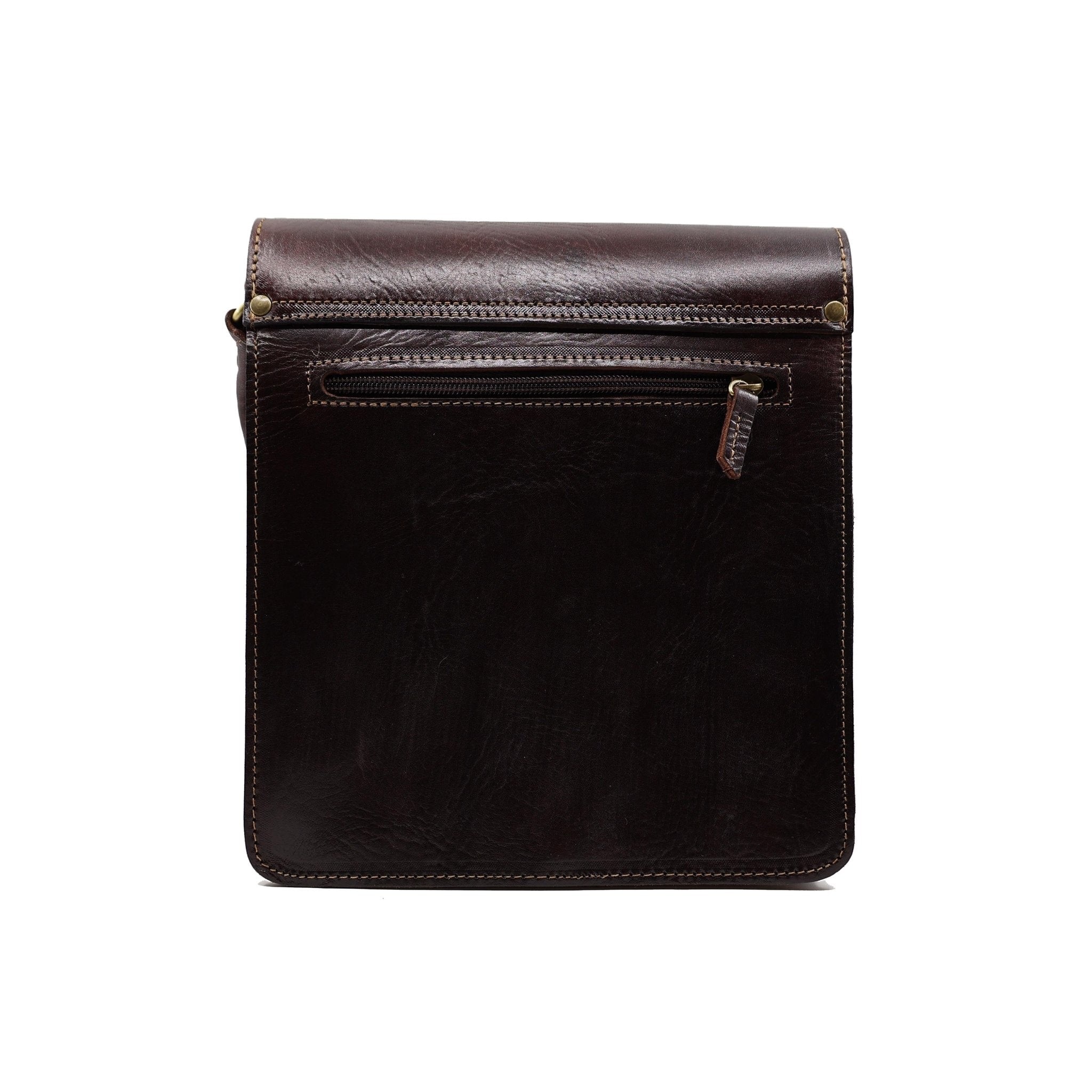 Dark brown leather Midi Messenger Bag - Artisan Stories