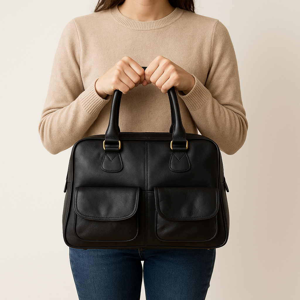 Bowler Handmade Leather Shoulder Bag – Black Full-Grain Leather