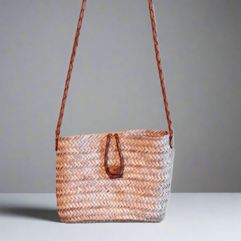 Handwoven Straw Bag woven Leather Strap - Artisan Stories