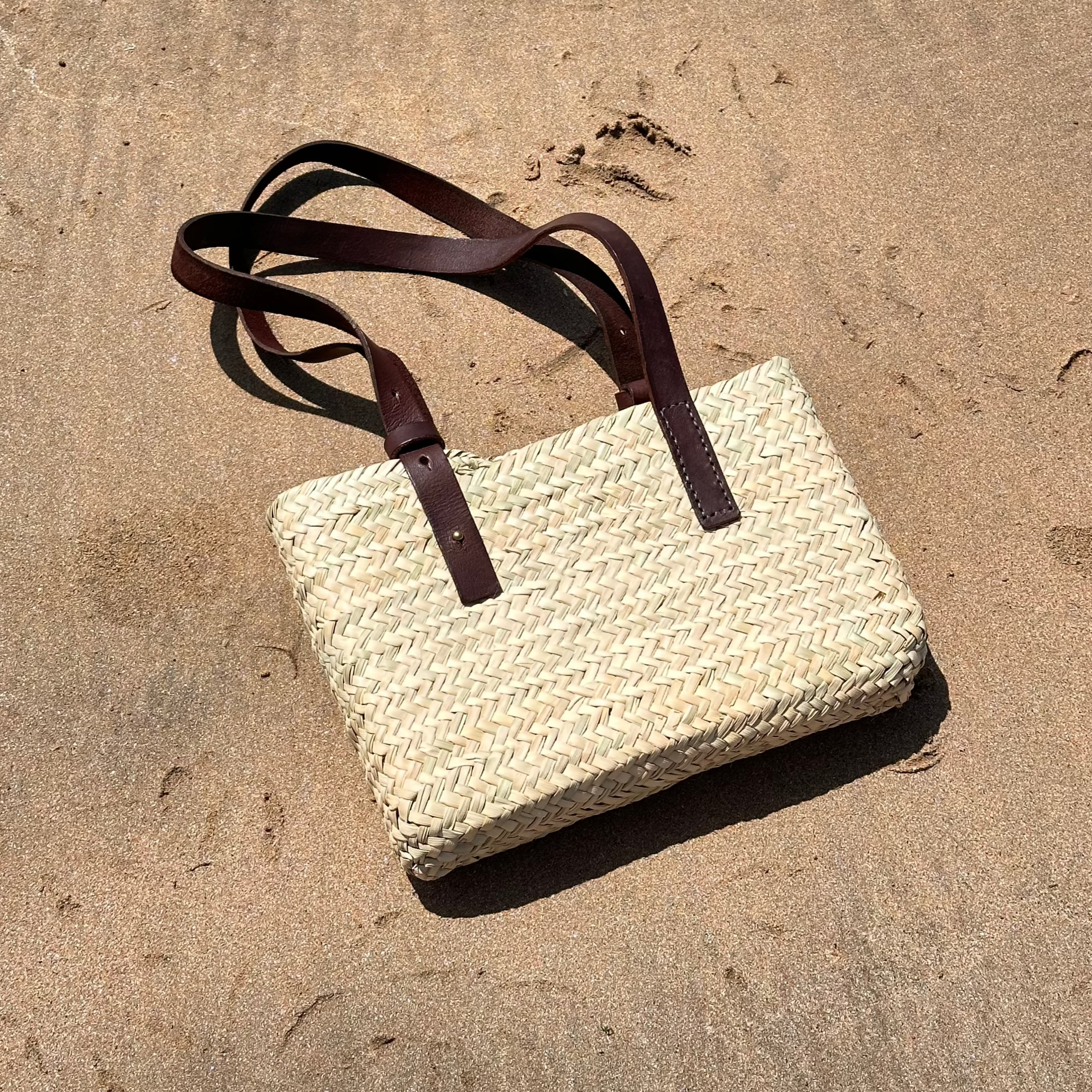 Handwoven Palm Leaf Clutch Bag with Adjustable Leather Strap