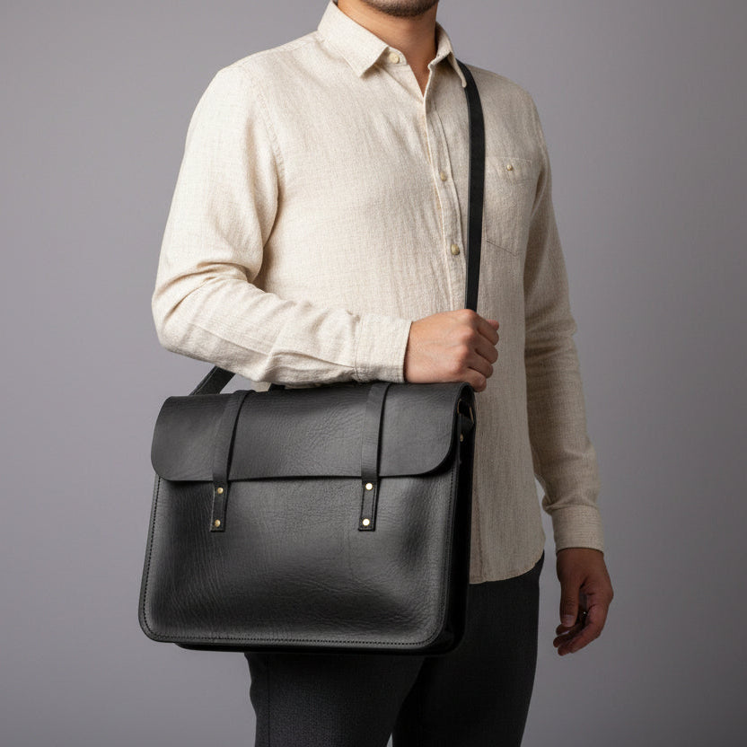 Jordan Leather messenger Bag - Black - Artisan Stories