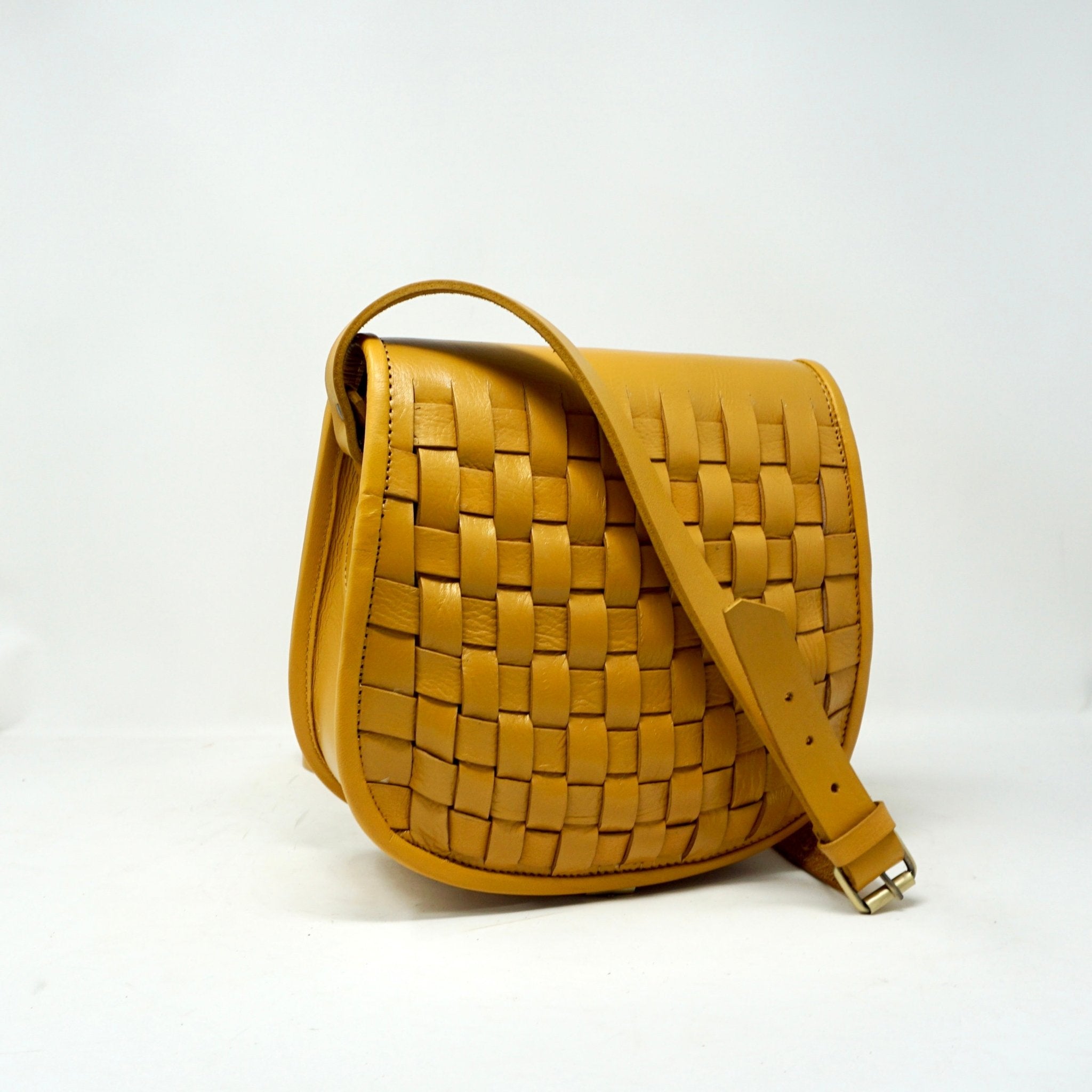 Leather Sam Woven Saddle Bag - yellow - Artisan Stories