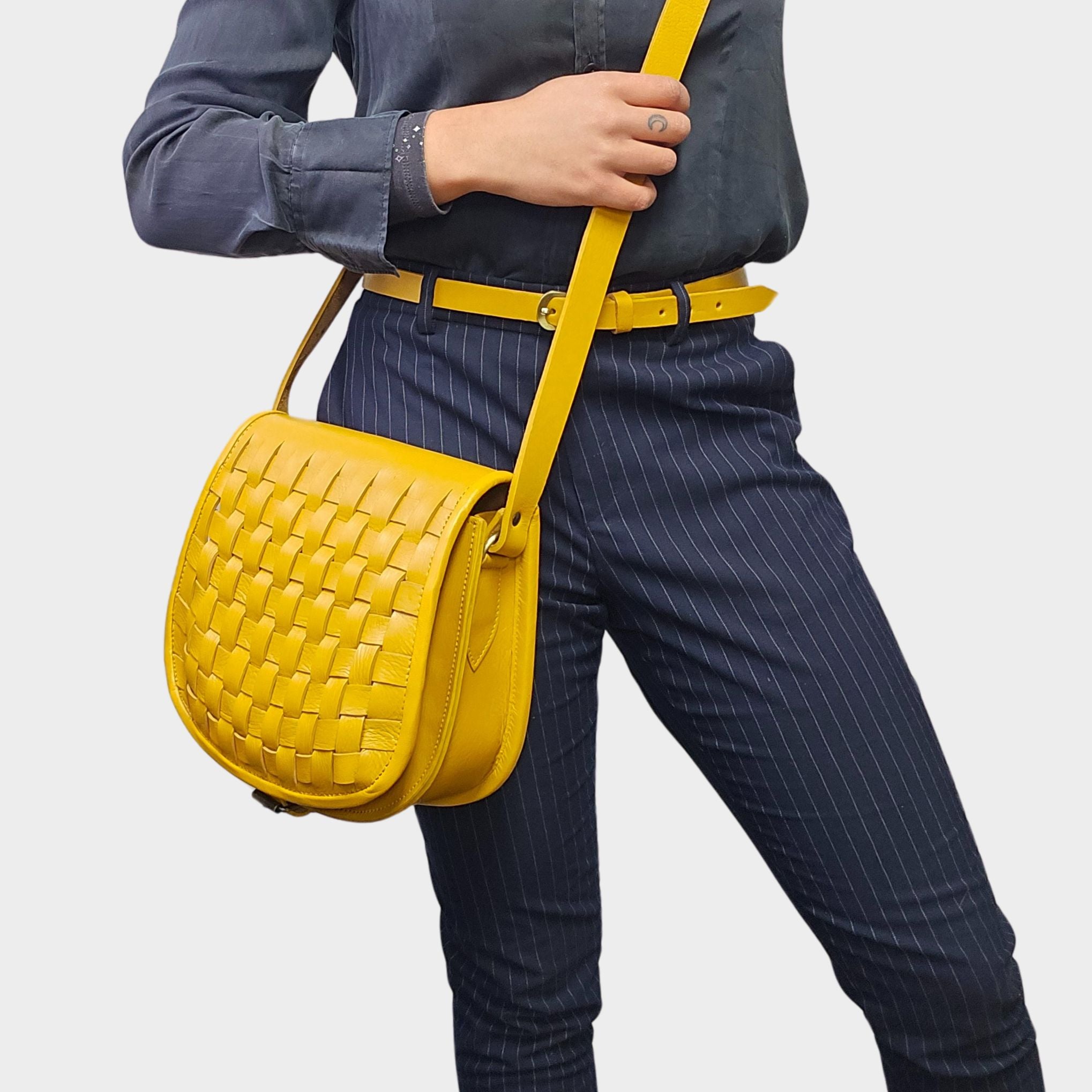 Leather Sam Woven Saddle Bag - yellow - Artisan Stories