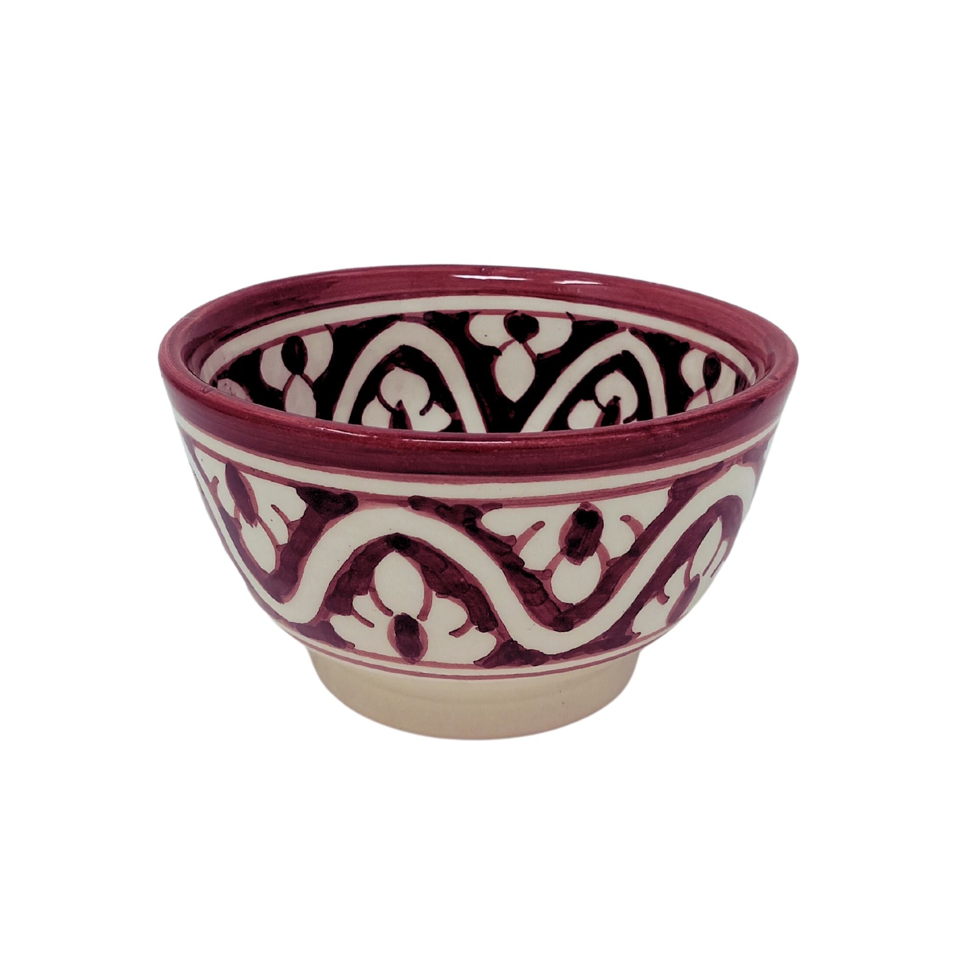 picture of handcrafted Moroccan ceramic bowl with intricate bohemian Clover pattern