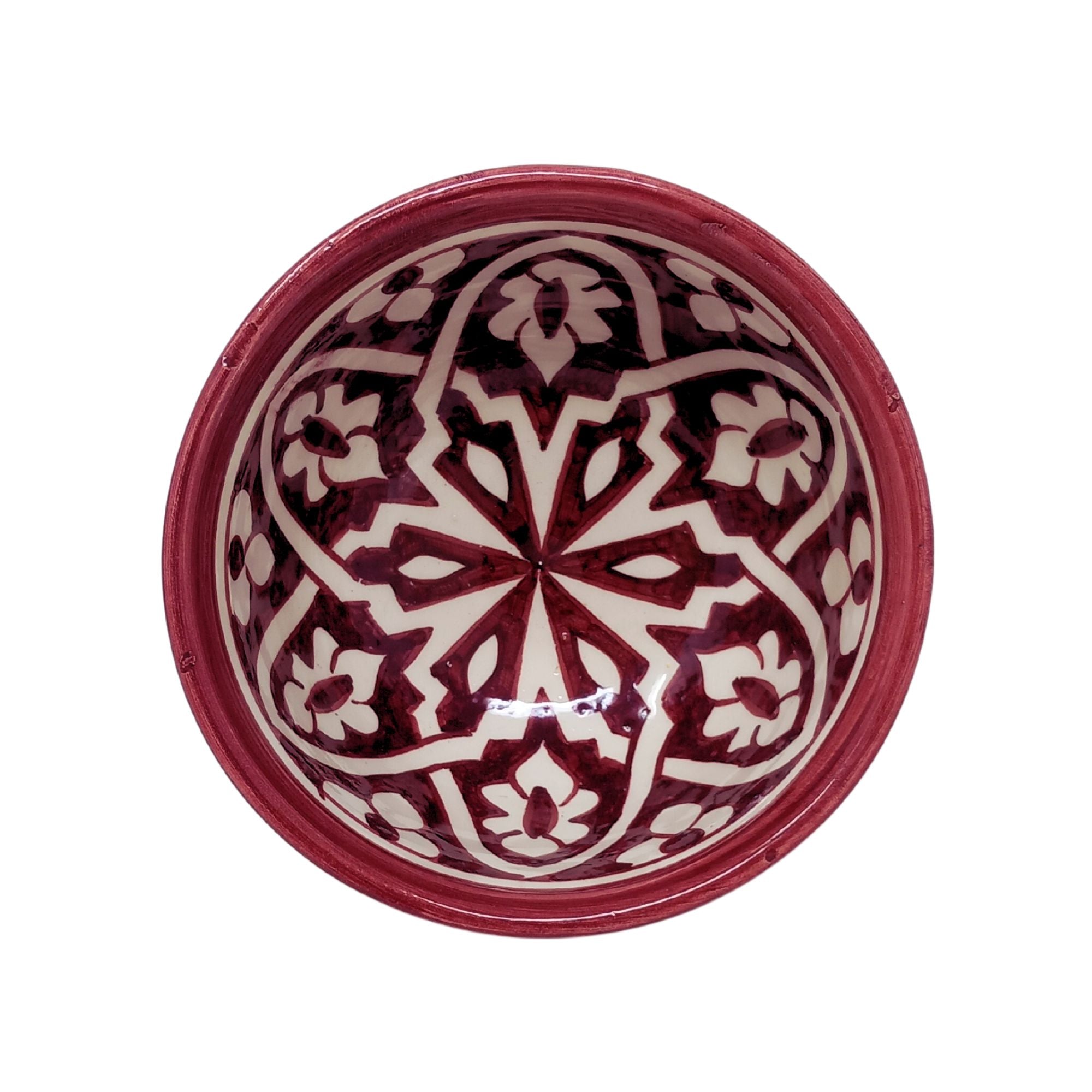 picture of handcrafted Moroccan ceramic bowl with intricate bohemian Clover pattern